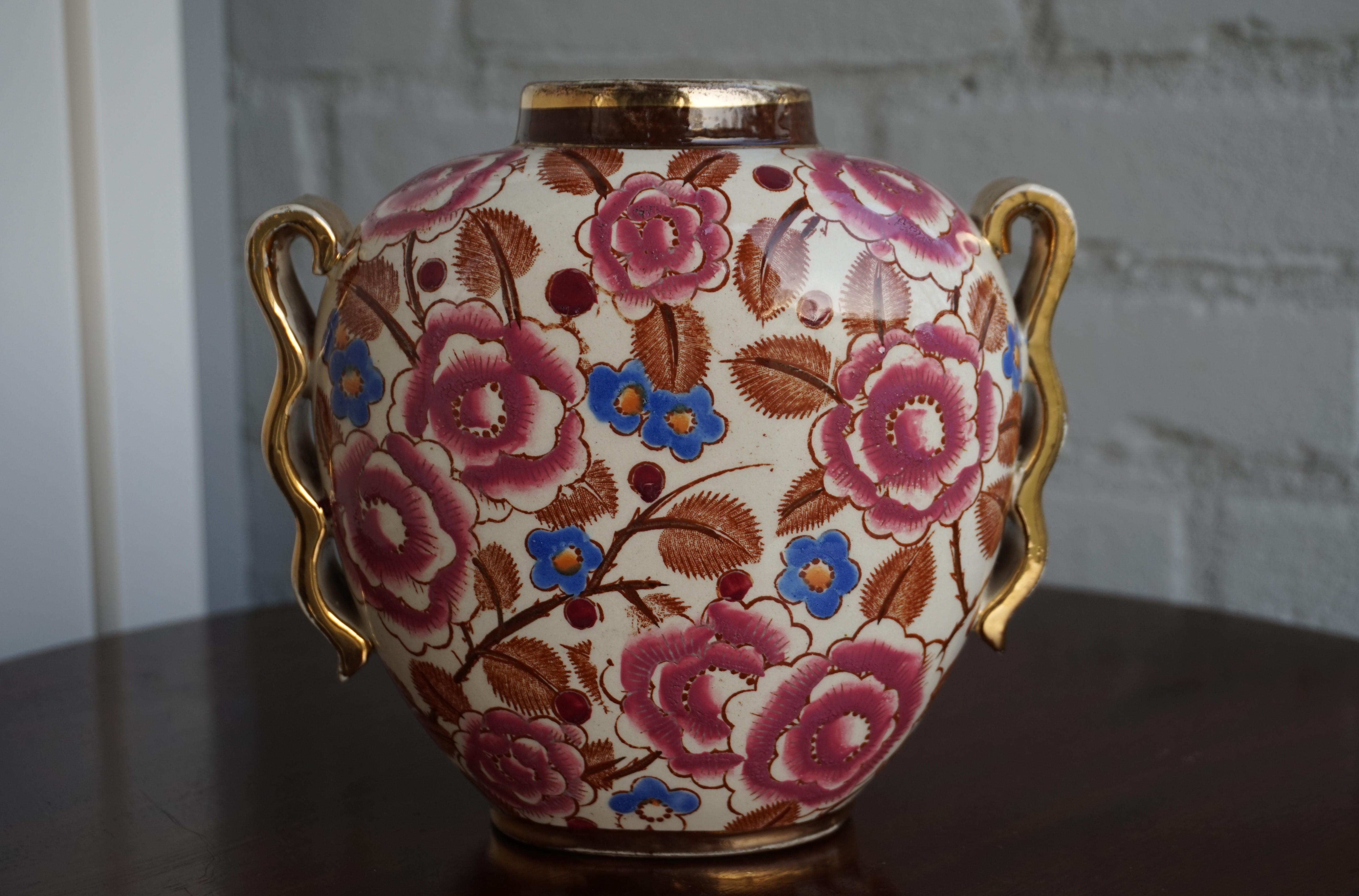 Small Hand Painted Floral Design Art Deco Vase, R. Chevalier for Boch circa 1920 2