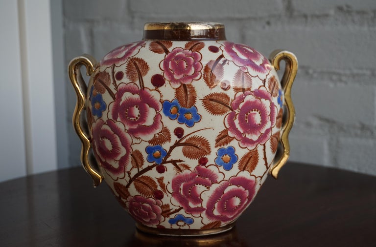 Small Hand Painted Floral Design Art Deco Vase, R. Chevalier for Boch circa 1920 For Sale 3