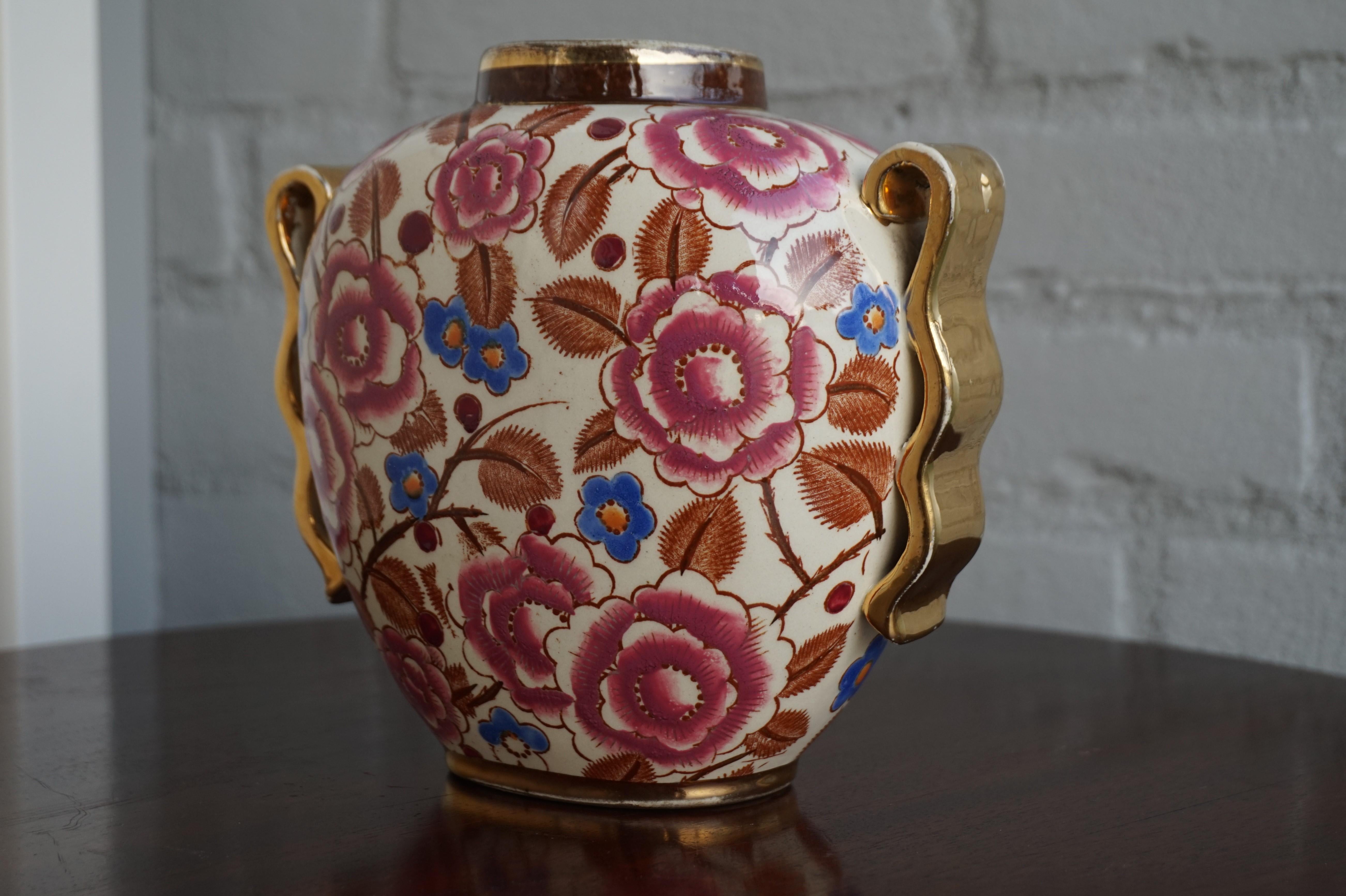 Small Hand Painted Floral Design Art Deco Vase, R. Chevalier for Boch circa 1920 3