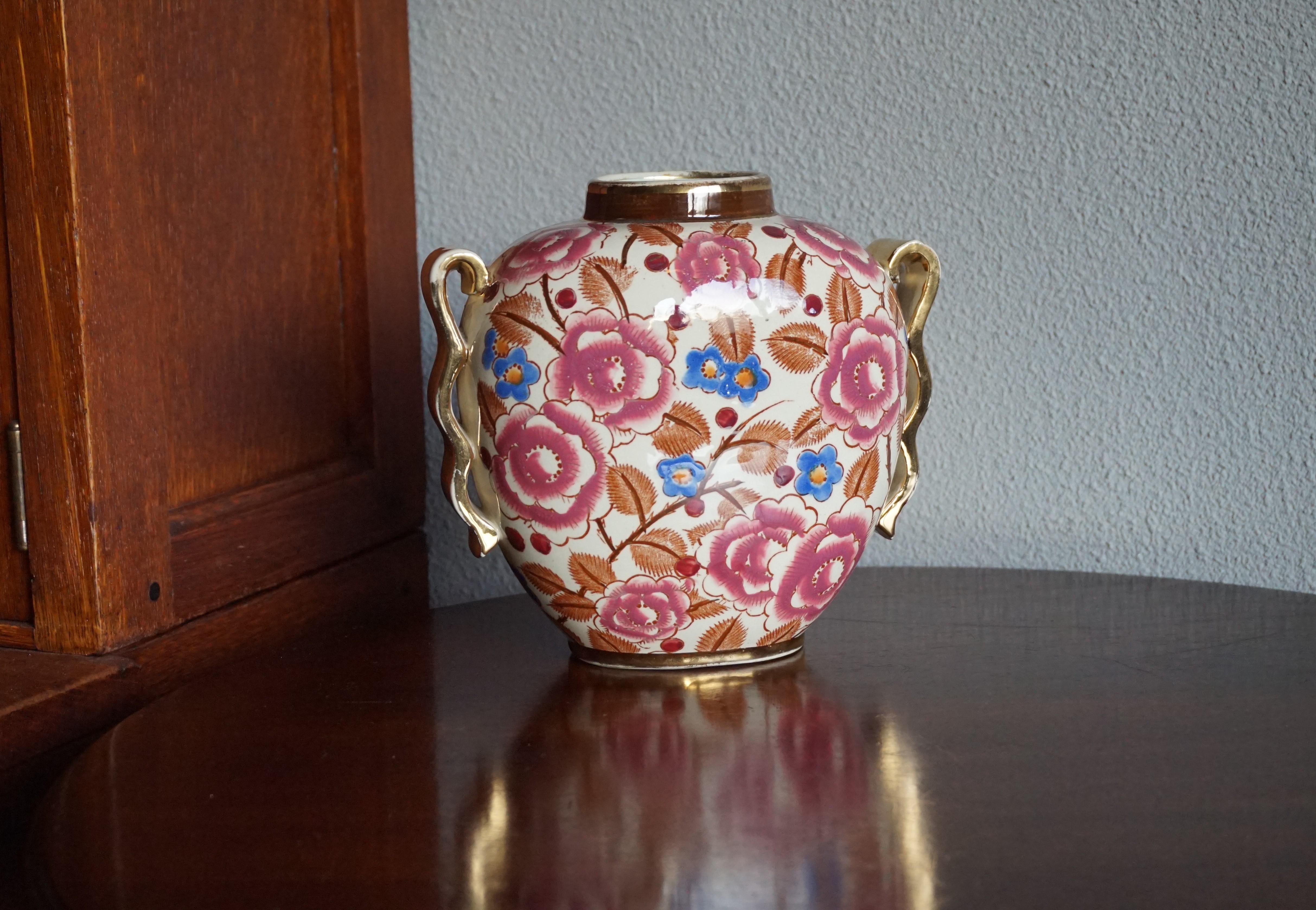 Small Hand Painted Floral Design Art Deco Vase, R. Chevalier for Boch circa 1920 6