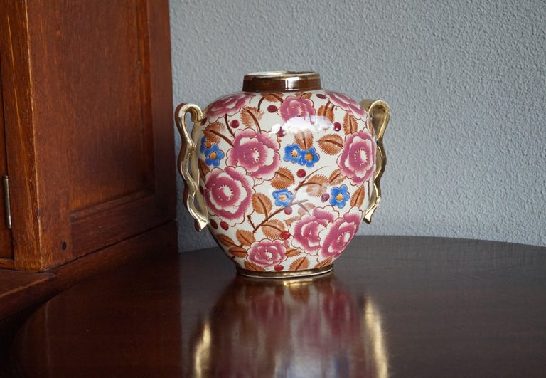 Small Hand Painted Floral Design Art Deco Vase, R. Chevalier for Boch circa 1920 For Sale 7