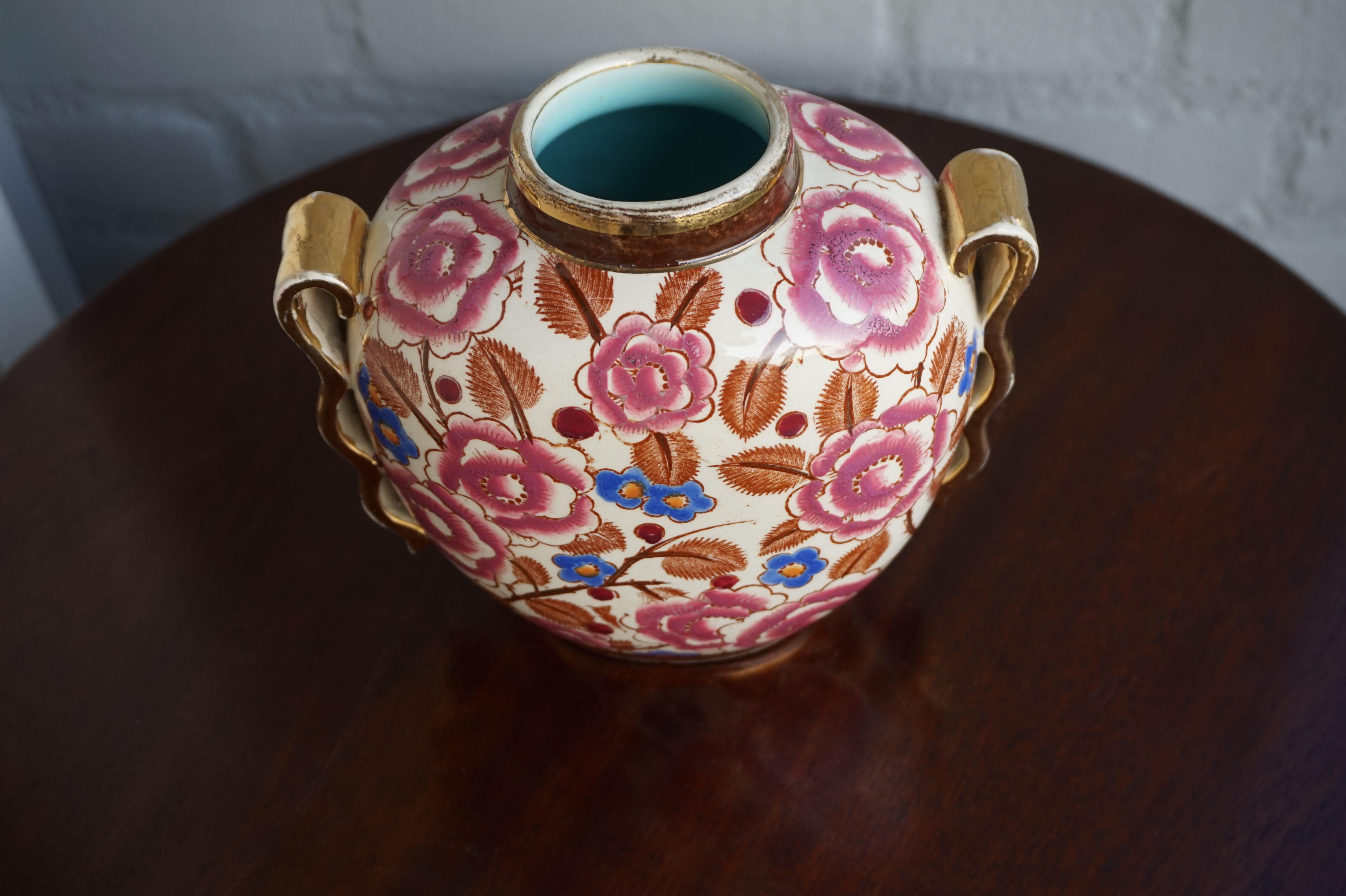 Small Hand Painted Floral Design Art Deco Vase, R. Chevalier for Boch circa 1920 In Excellent Condition In Lisse, NL