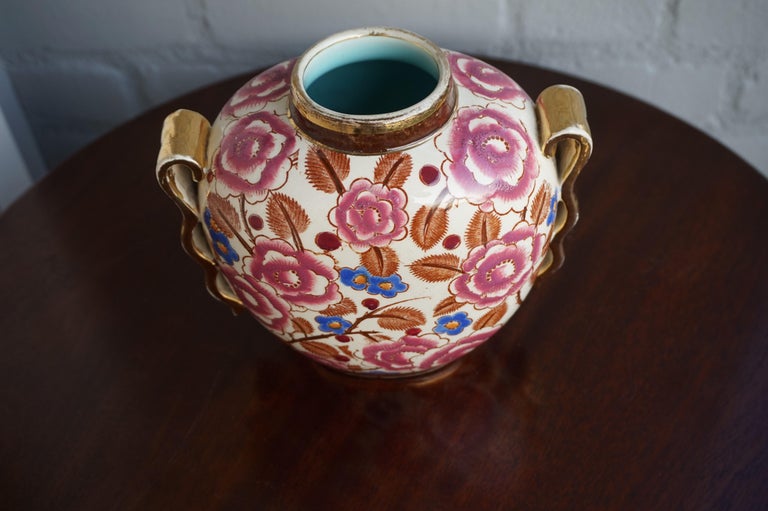 20th Century Small Hand Painted Floral Design Art Deco Vase, R. Chevalier for Boch circa 1920 For Sale