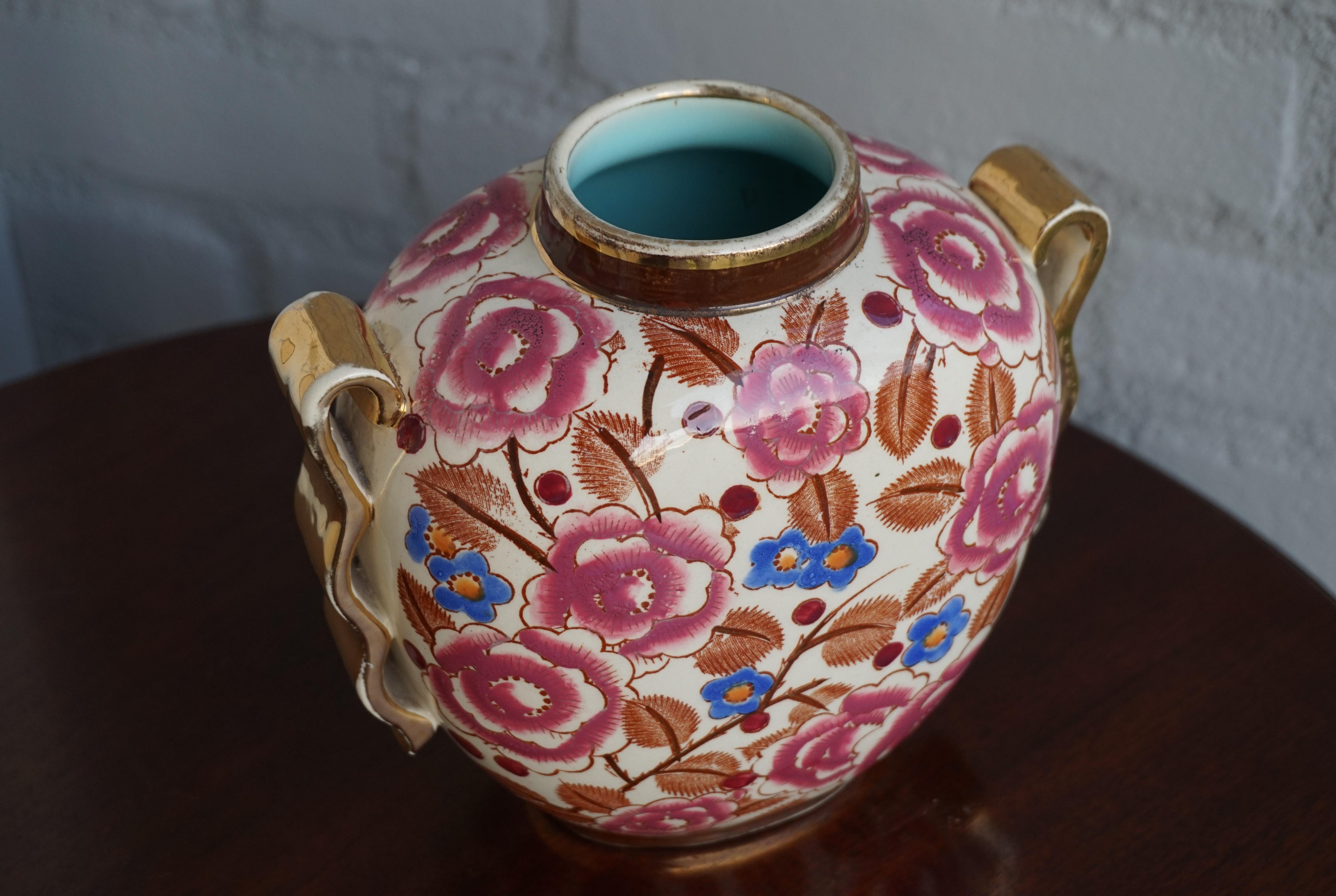 20th Century Small Hand Painted Floral Design Art Deco Vase, R. Chevalier for Boch circa 1920