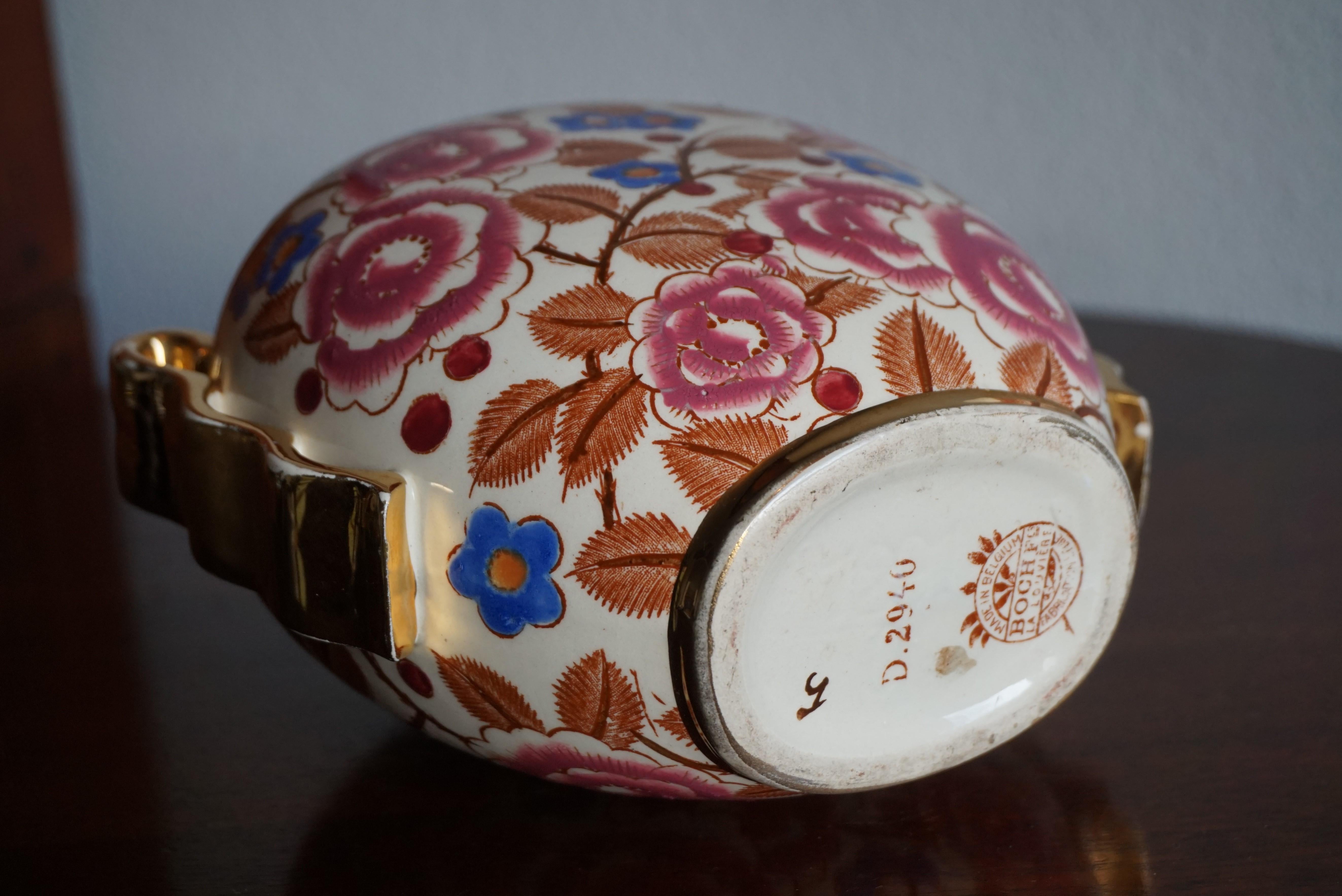 Ceramic Small Hand Painted Floral Design Art Deco Vase, R. Chevalier for Boch circa 1920