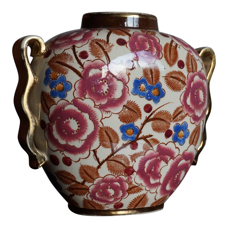 Small Hand Painted Floral Design Art Deco Vase, R. Chevalier for Boch circa 1920 For Sale