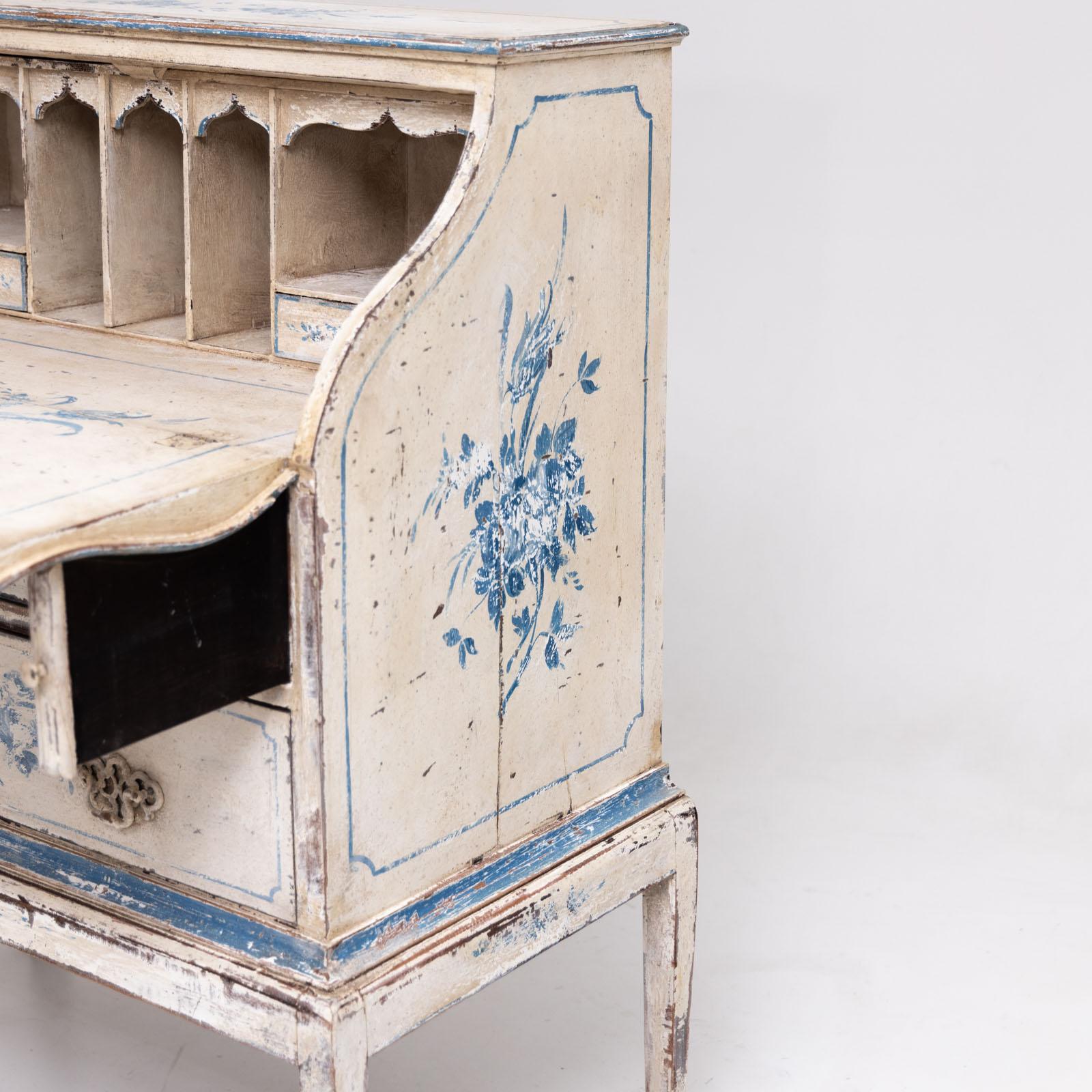 Wood Small hand-painted Secretaire, 19th Century
