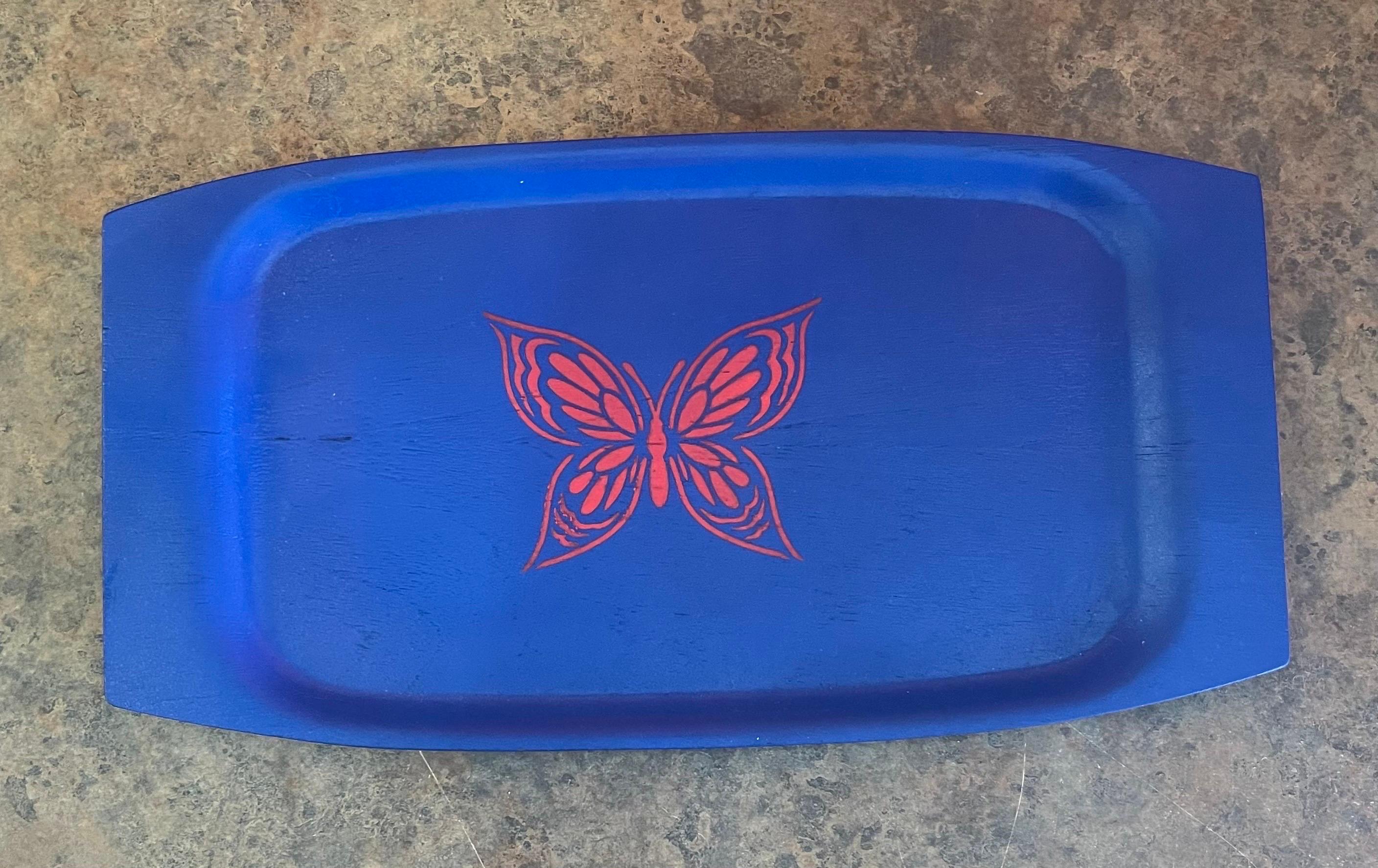 Small Hand-Painted Teak Serving Tray by Raymor For Sale 5
