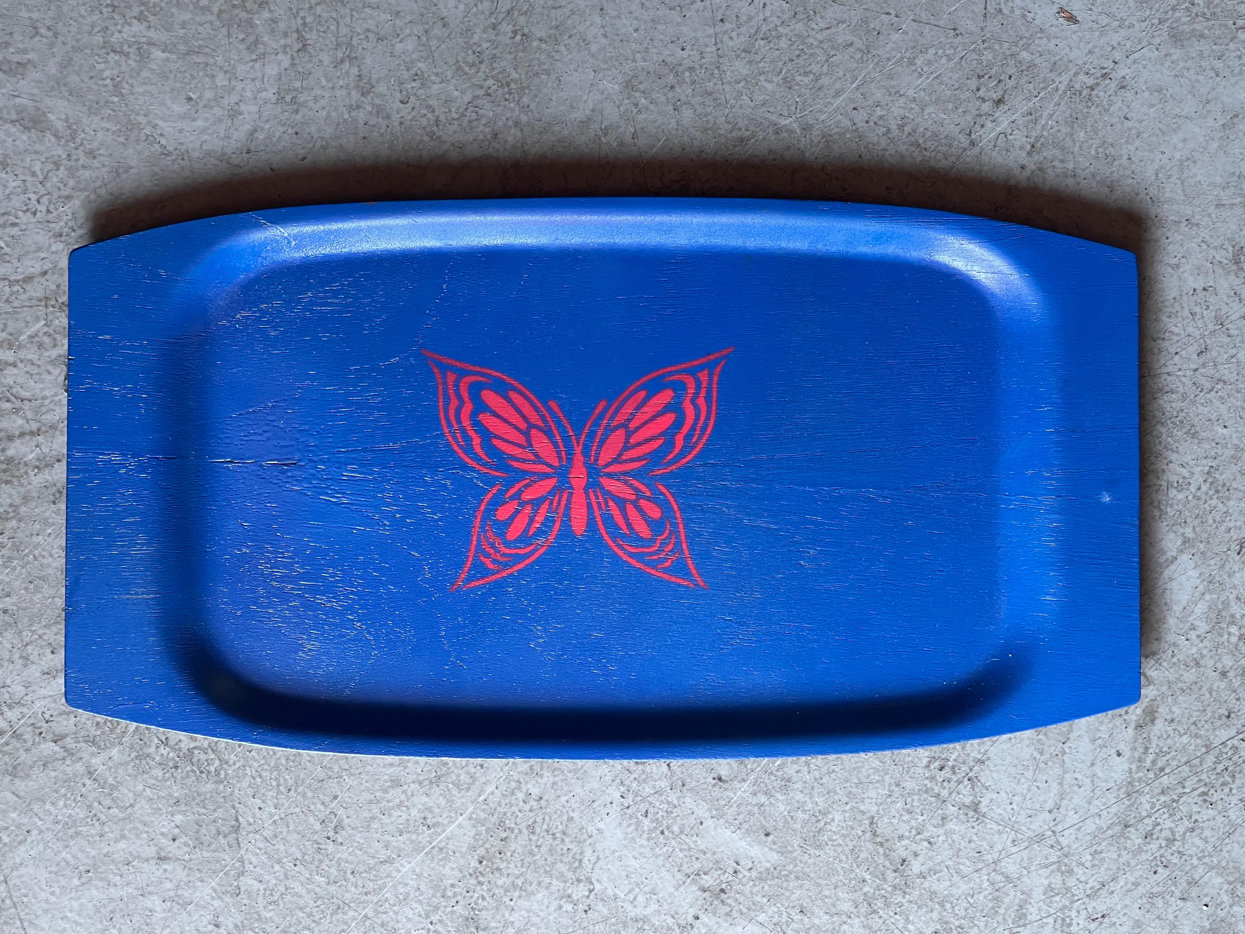 Unknown Small Hand-Painted Teak Serving Tray by Raymor For Sale