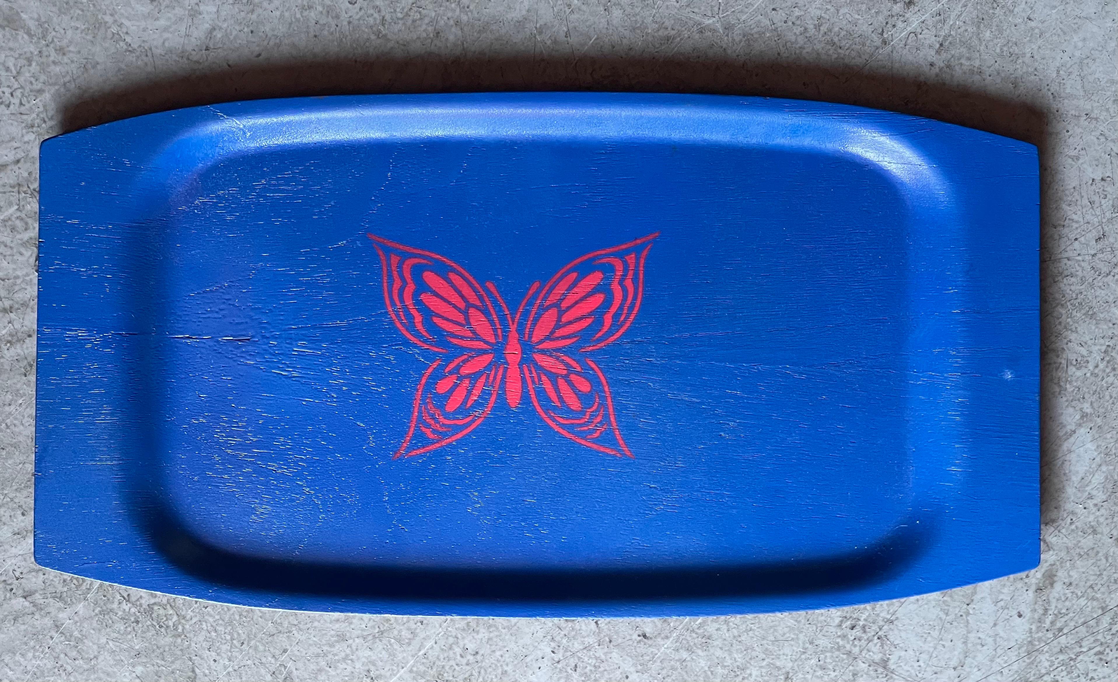 Small Hand-Painted Teak Serving Tray by Raymor In Good Condition For Sale In San Diego, CA