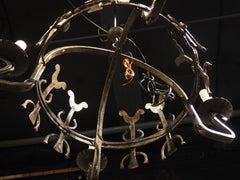 Small Hand Wrought Iron Stylized Rooster Chandelier from France, 20th Century