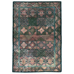 Small Handmade Art Deco Accent Rug in Neutral Earth Tones