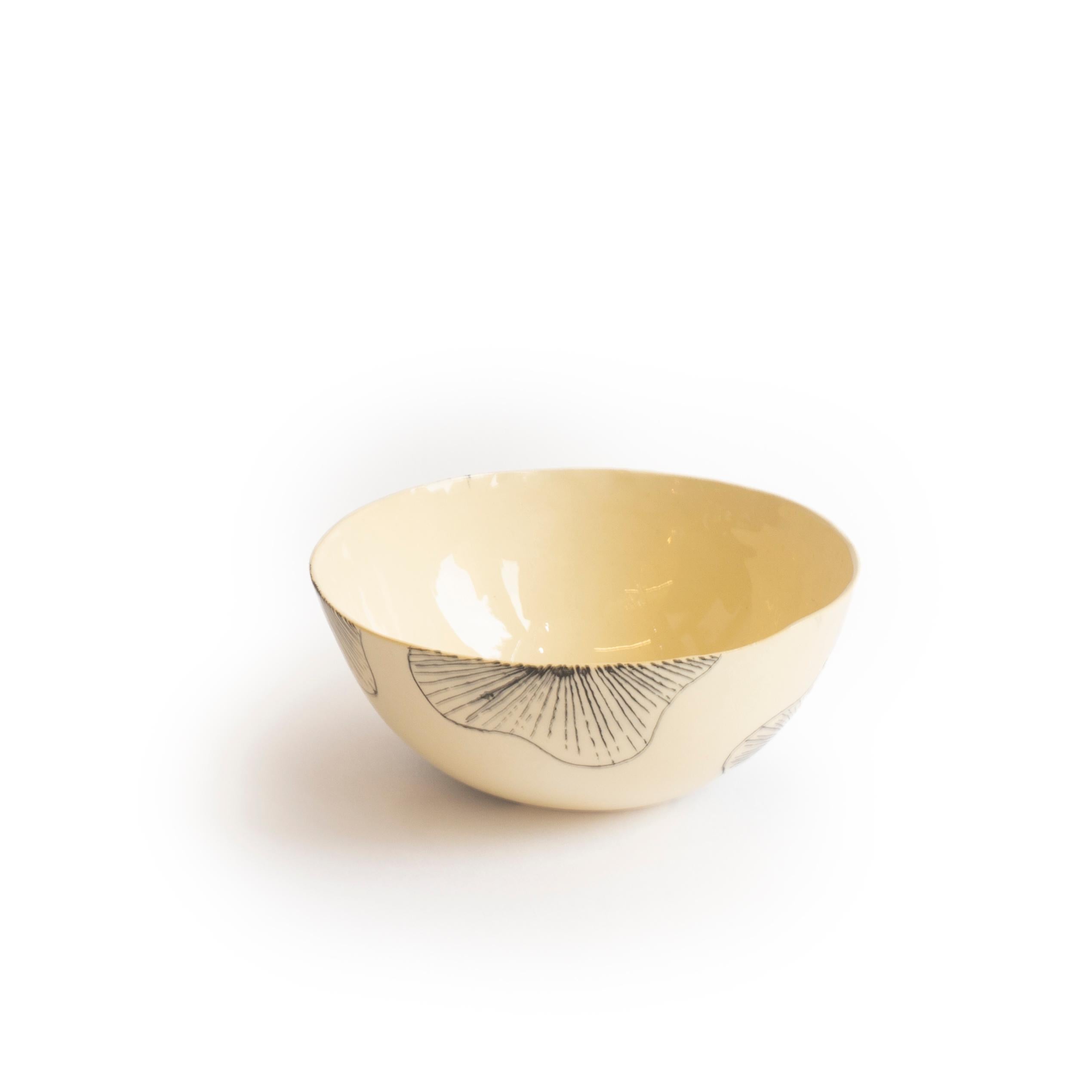 Organic Modern Small Handmade Ceramic Bowls with Coral Illustration