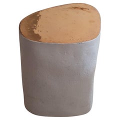 Small handmade irregular shape white Ceramic side table with 24Ct Gold Glaze top