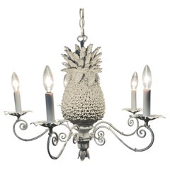 Vintage Small Handmade Italian Porcelain and Metal Pineapple Chandelier