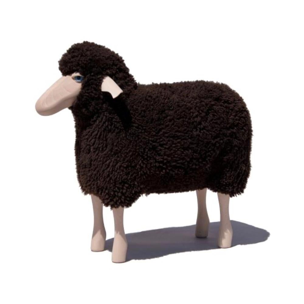 Modern Small handmade sheep in curly brown fur by Hans Peter Krafft, Meier Germany. For Sale
