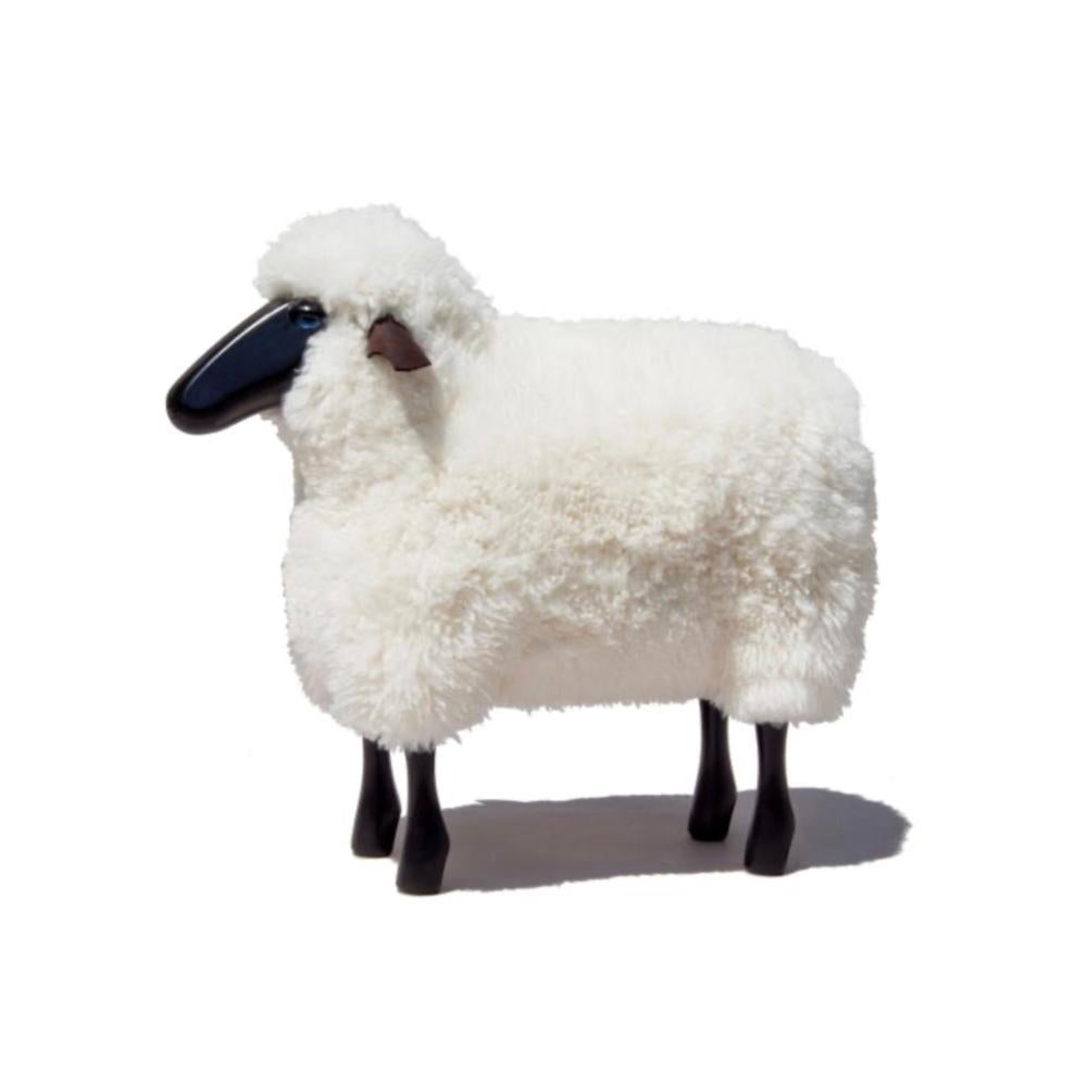 Modern Small handmade sheep in curly white fur by Hans Peter Krafft, Meier Germany. For Sale