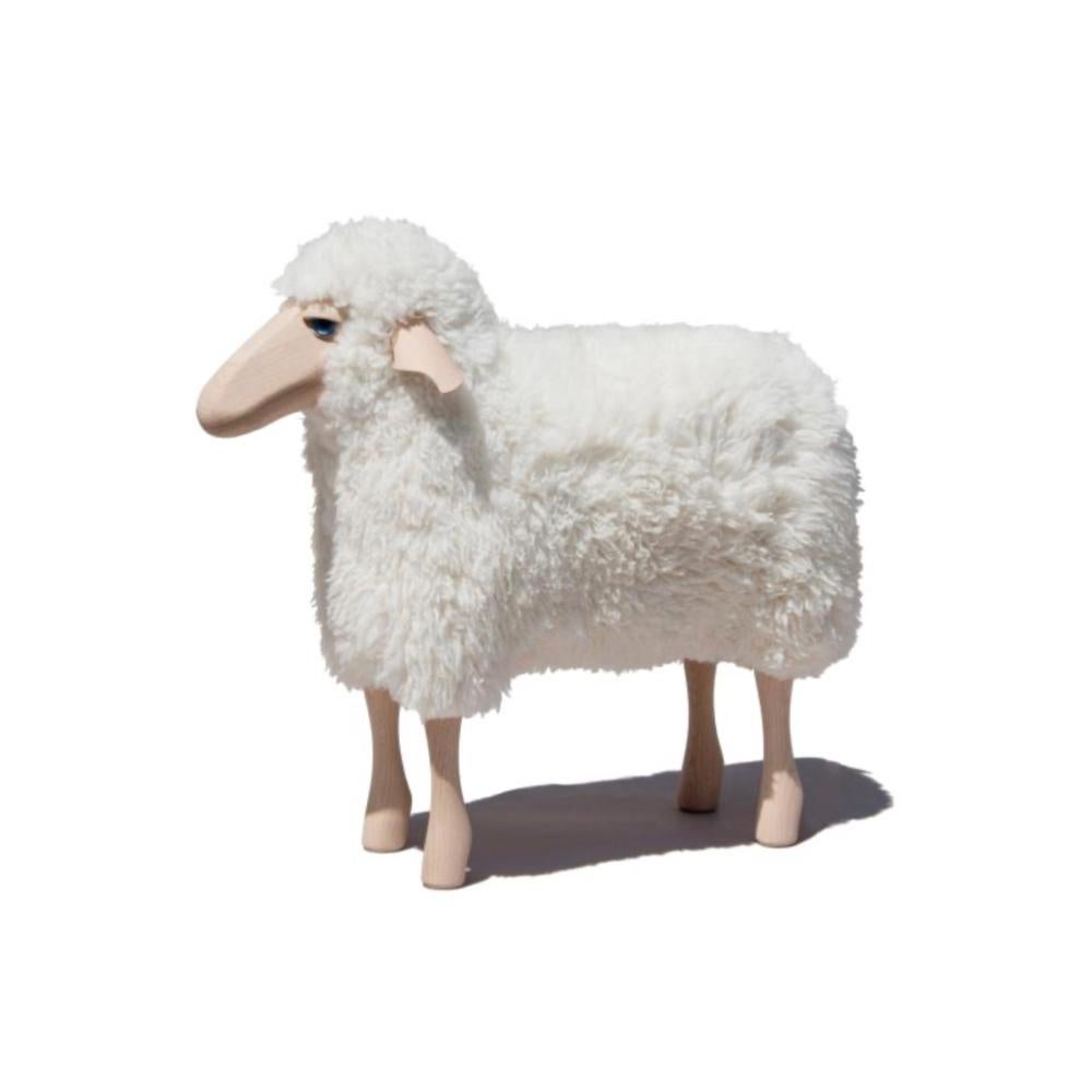 Modern Small handmade sheep in curly white fur by Hans-Peter Krafft, Meier Germany.  For Sale