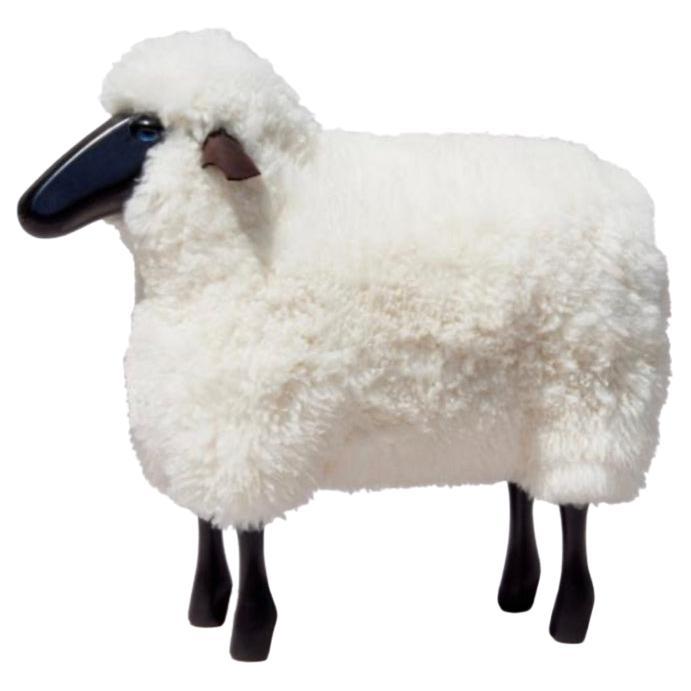Small handmade sheep in curly white fur by Hans Peter Krafft, Meier Germany. For Sale