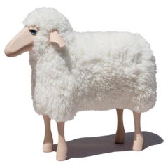 Small handmade sheep in curly white fur by Hans-Peter Krafft, Meier Germany. 