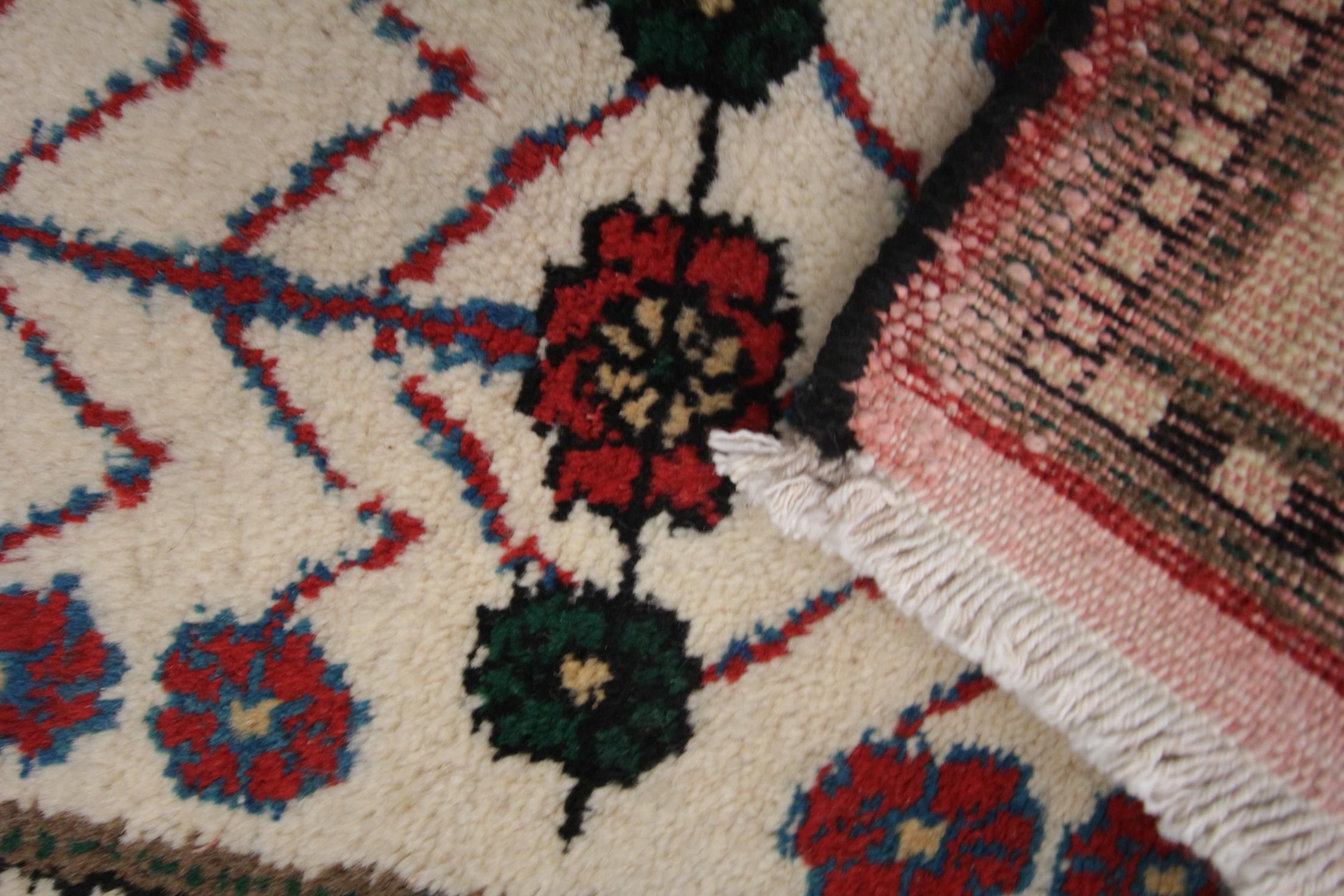 Turkish Small Handwoven Cream Carpet Traditional Door Mat Oriental Area Rug