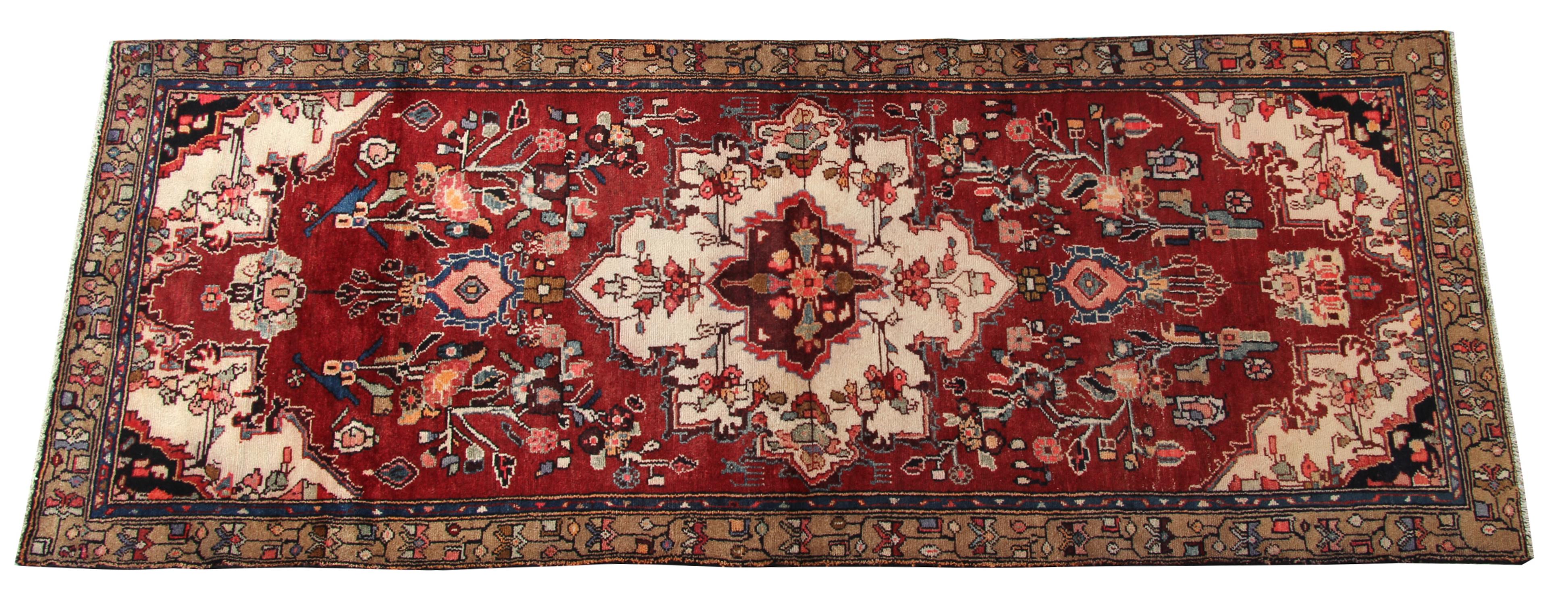 Tribal Handmade Carpet Red Runner Rug Decorative Traditional Red Vintage Rug 105x265cm For Sale