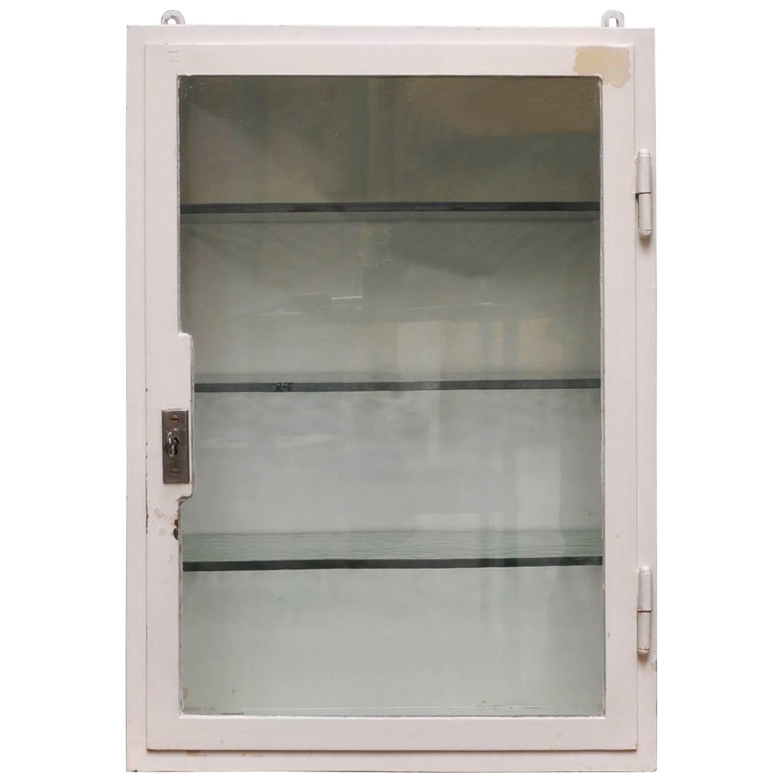 Small Hanging Iron and Antique Glass Medicine Cabinet, 1940s