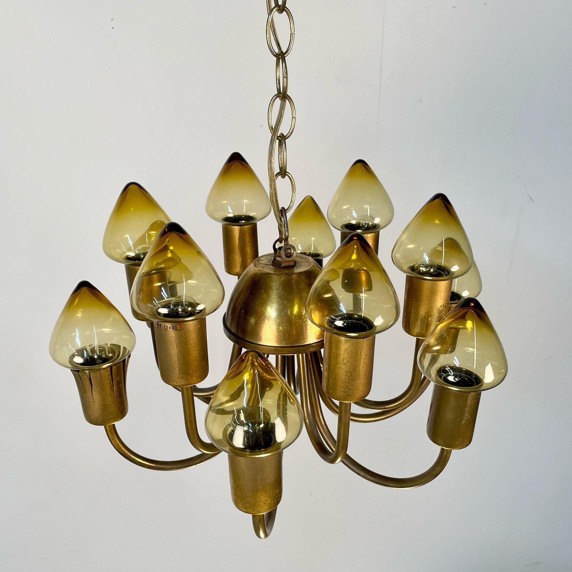 Small Hans-Agne Jakobsson Brass Swedish Mid-Century Modern Amber Glass Pendant For Sale 1