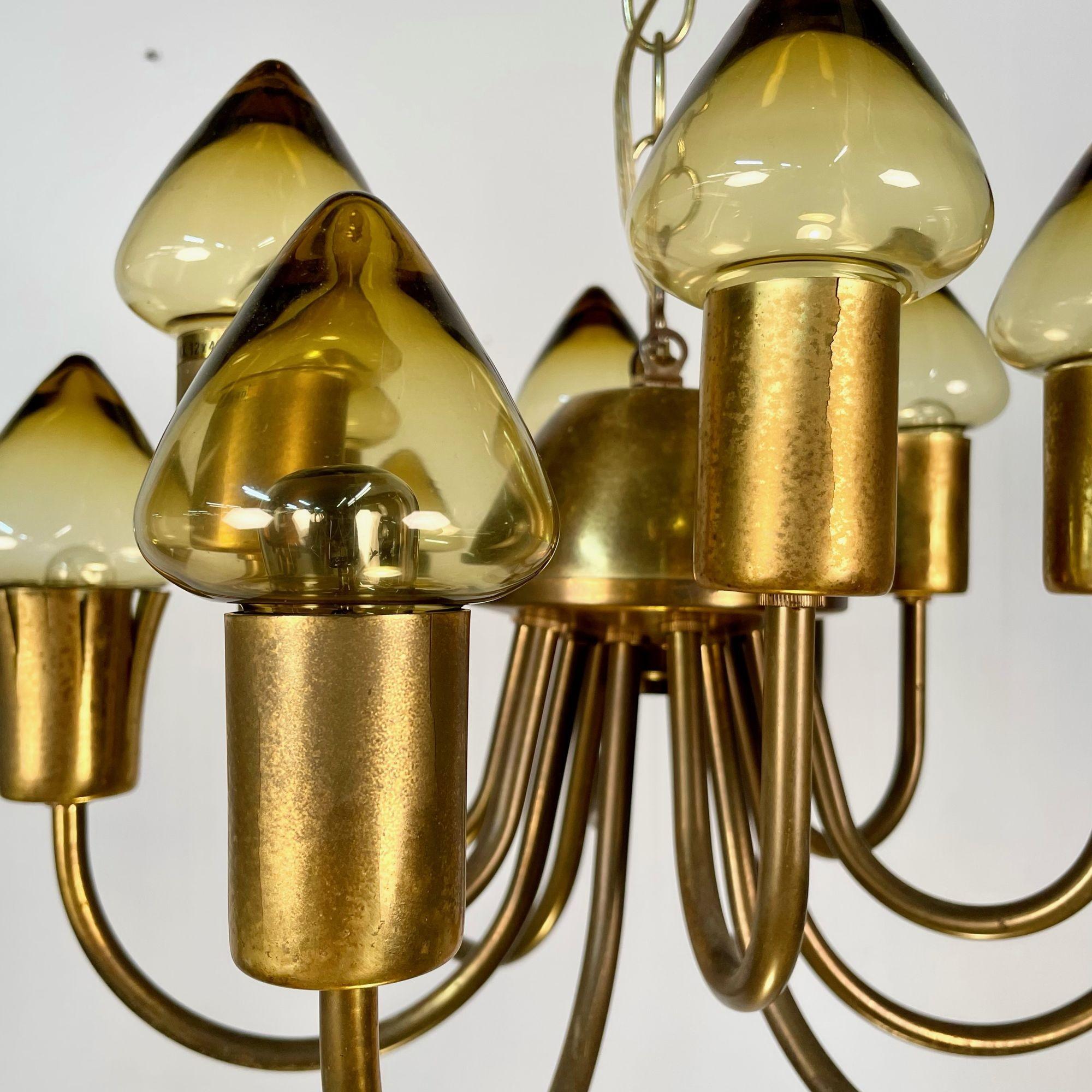 Small Hans-Agne Jakobsson Brass Swedish Mid-Century Modern Amber Glass Pendant For Sale 2