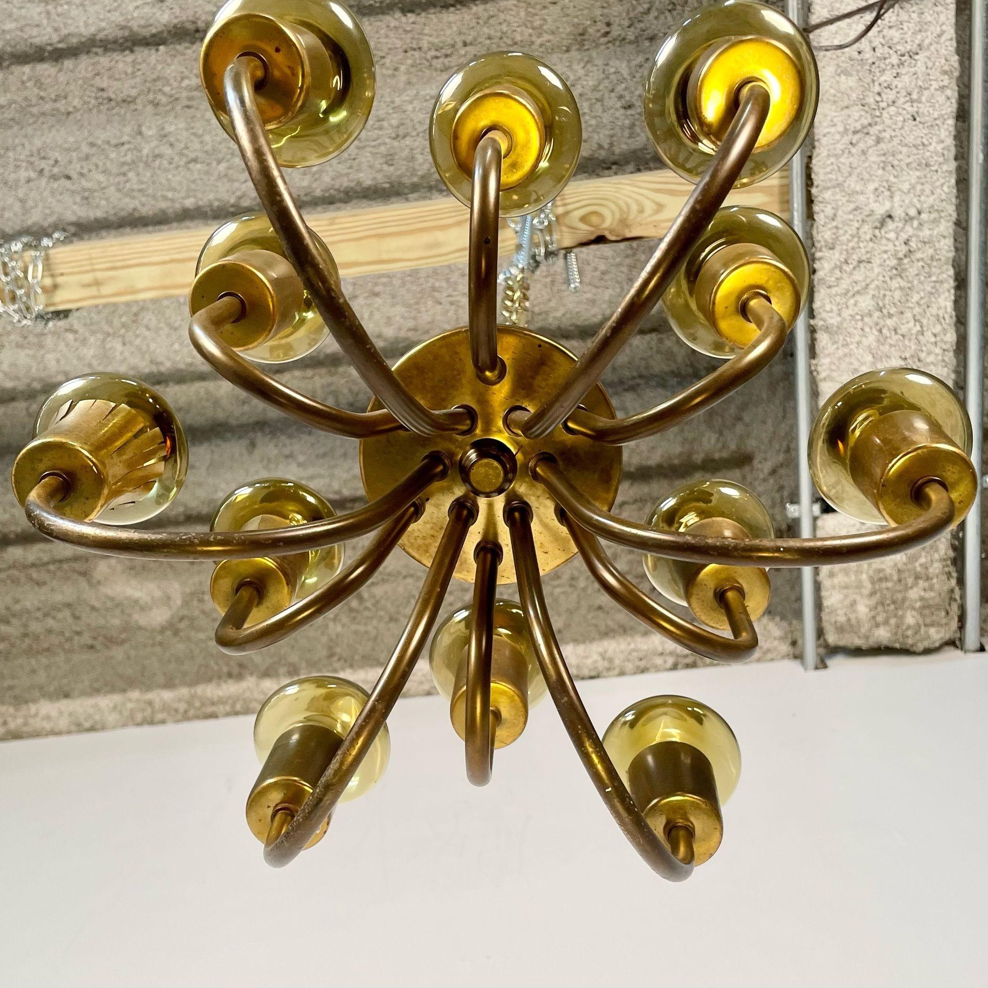 Small Hans-Agne Jakobsson Brass Swedish Mid-Century Modern Amber Glass Pendant For Sale 3