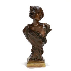 Small Hans Müller Art Nouveau Bronze Cabinet Sculpture/Bust of a Half-Clad Woman