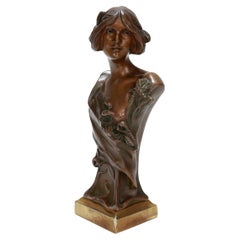 Small Hans Müller Art Nouveau Bronze Cabinet Sculpture/Bust of a Half-Clad Woman