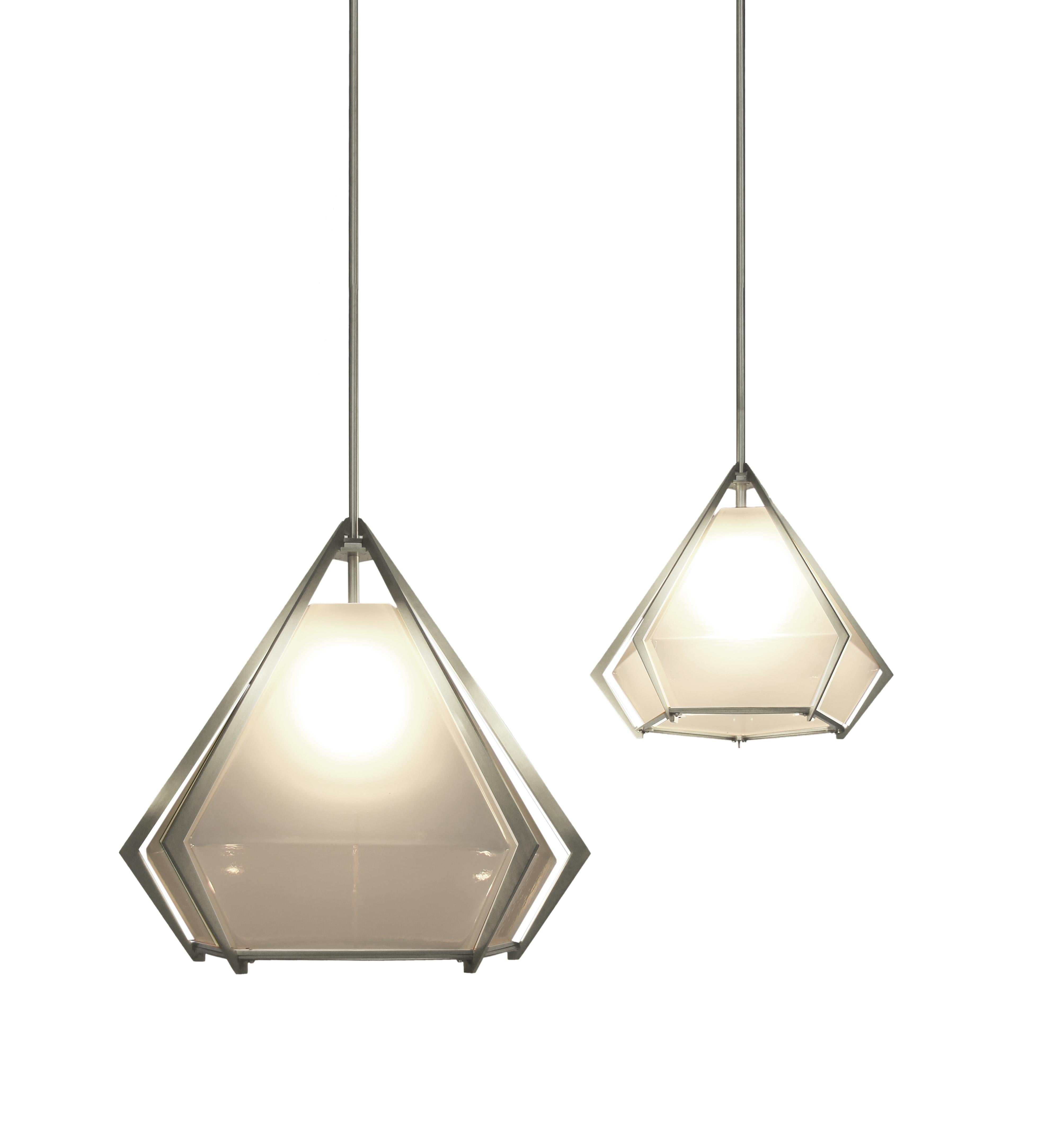 Modern Small Harlow Pendant in Albaster White Glass by Gabriel Scott