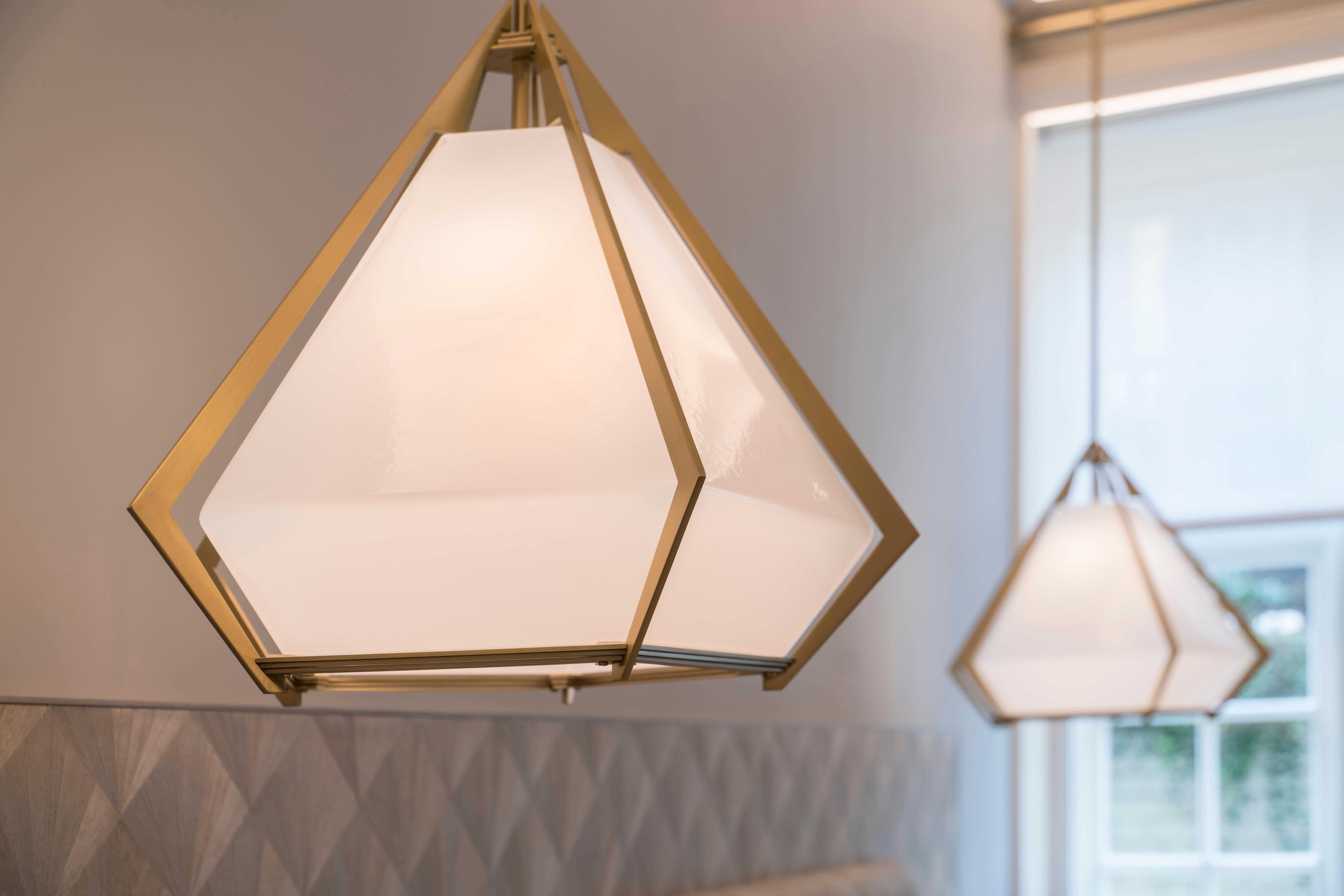Contemporary Small Harlow Pendant in Albaster White Glass by Gabriel Scott
