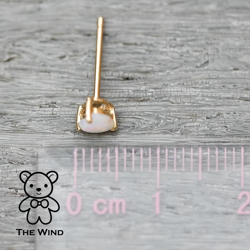 Arts and Crafts Small Heart Shaped Australian Solid Opal Stud Earrings 14K Yellow Gold For Sale