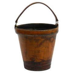 Small heavy Mid Century Modern paper basket made of robust thick cowhide