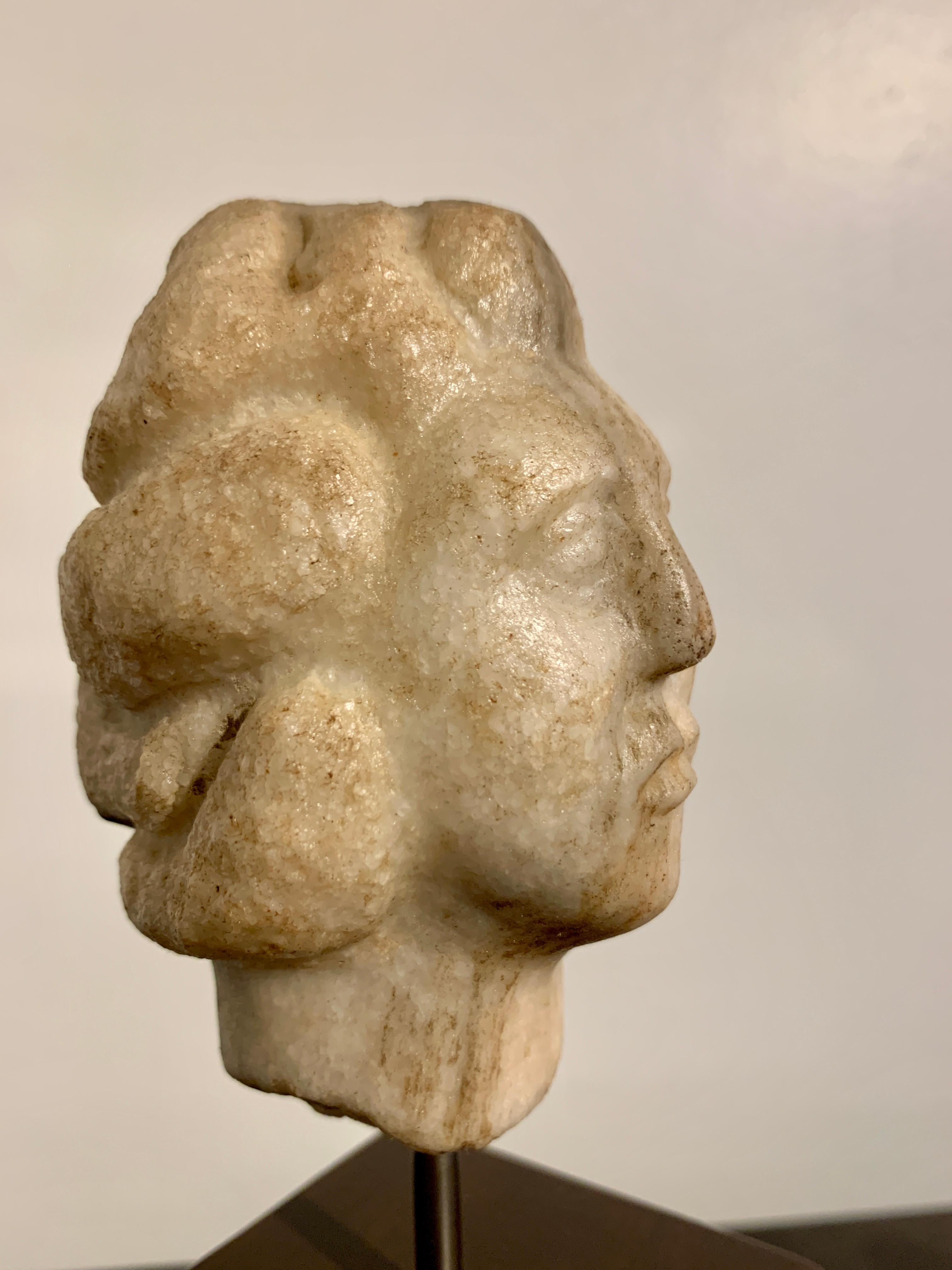 Small Hellenistic Parthian Marble Head of a Man, circa 2nd to 1st Century BC For Sale 2
