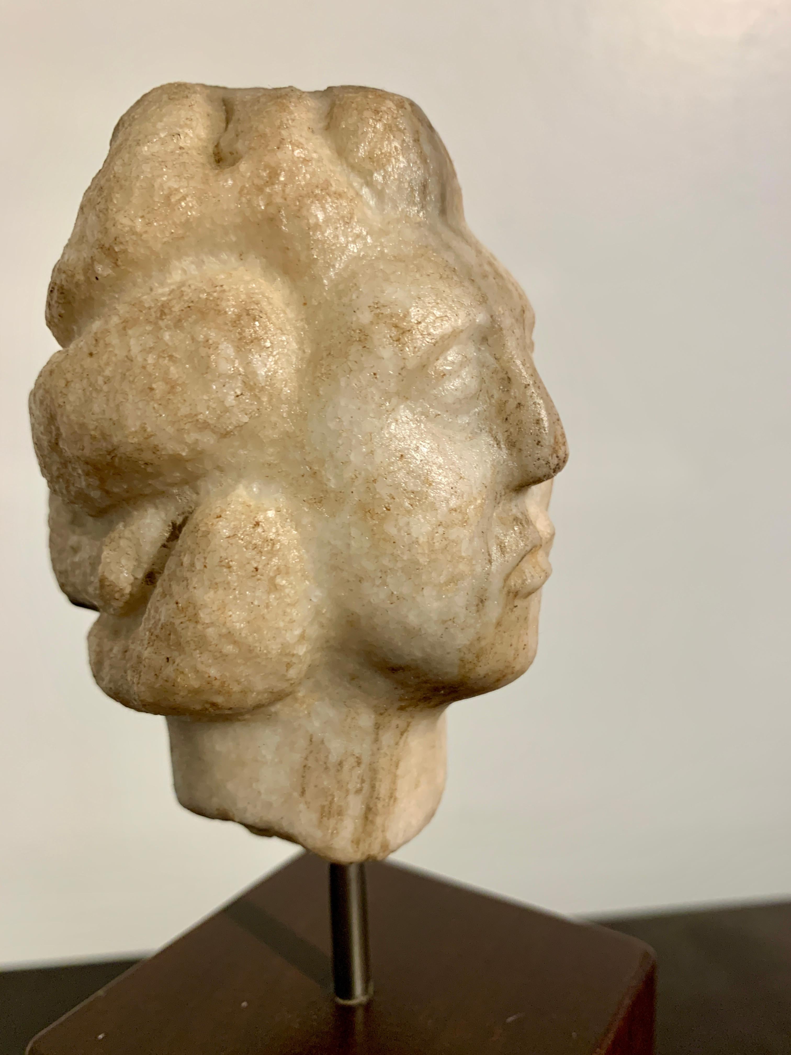 Small Hellenistic Parthian Marble Head of a Man, circa 2nd to 1st Century BC For Sale 3