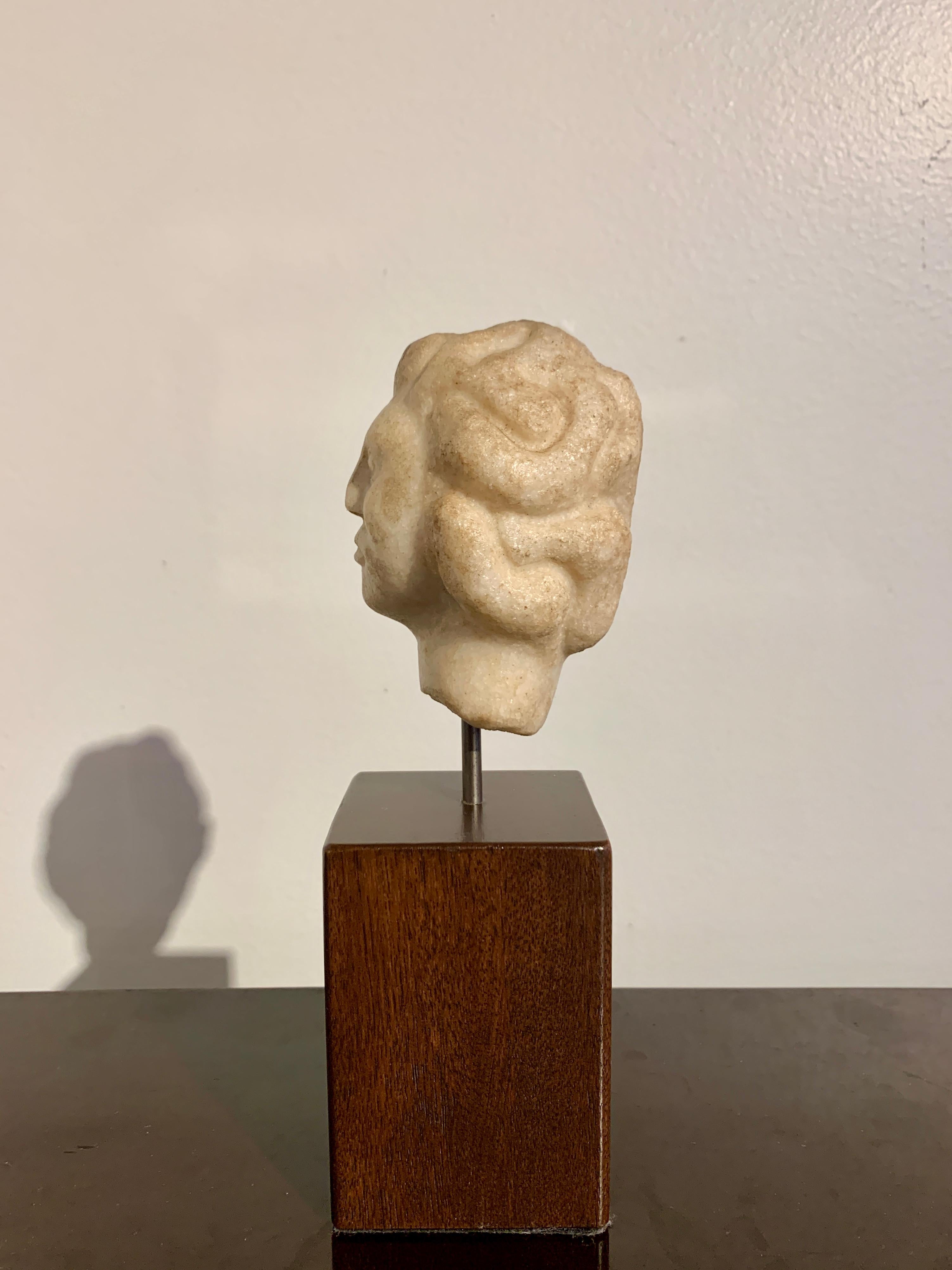 Hand-Carved Small Hellenistic Parthian Marble Head of a Man, circa 2nd to 1st Century BC For Sale