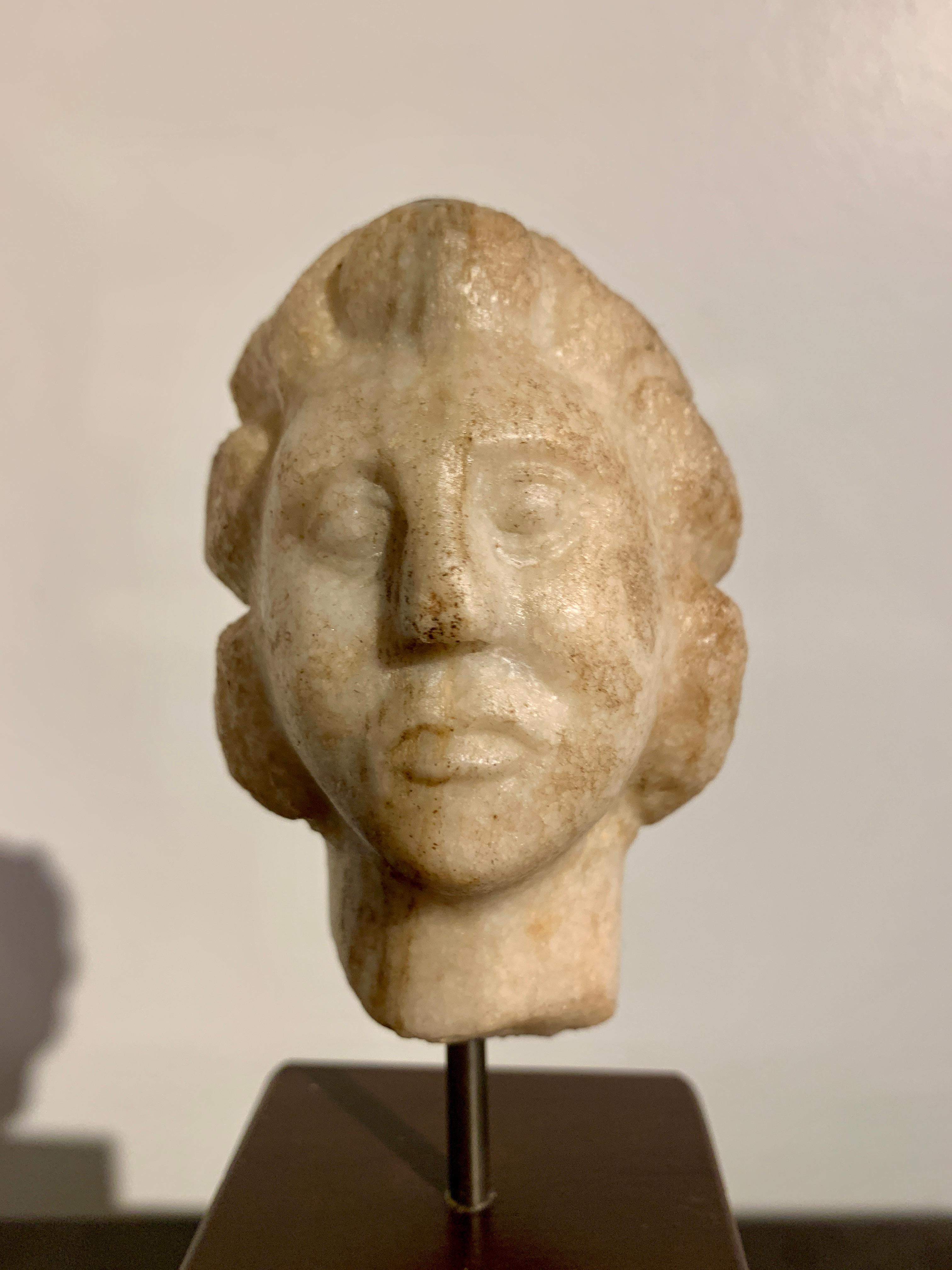 18th Century and Earlier Small Hellenistic Parthian Marble Head of a Man, circa 2nd to 1st Century BC For Sale