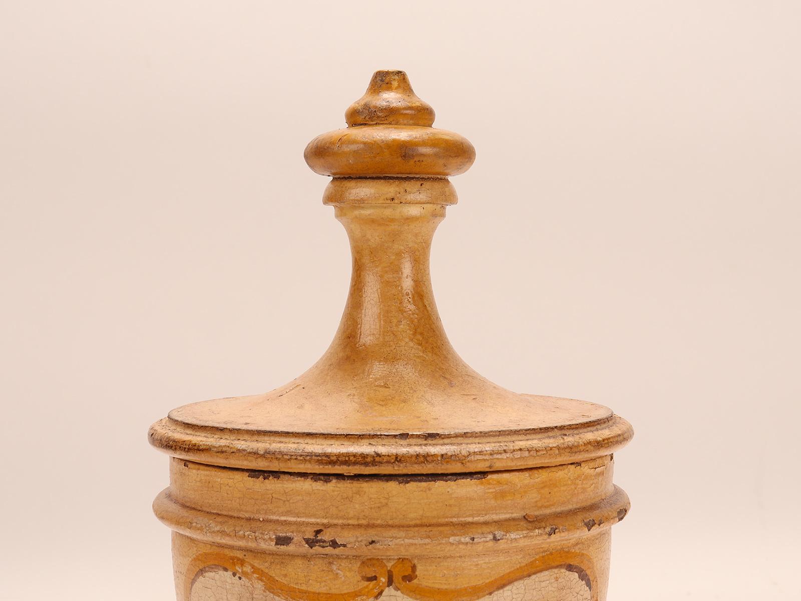 Small herbalist pharmacy wooden jars, Italy 1870. For Sale 5