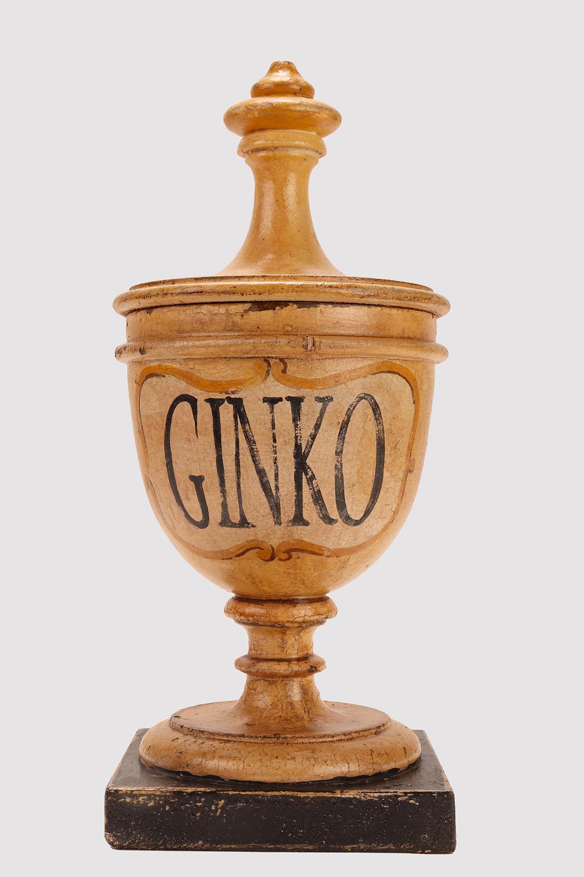 19th Century Small herbalist pharmacy wooden jars, Italy 1870. For Sale