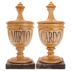 Petits pots en bois de pharmacie herboristes, Italie 1870.