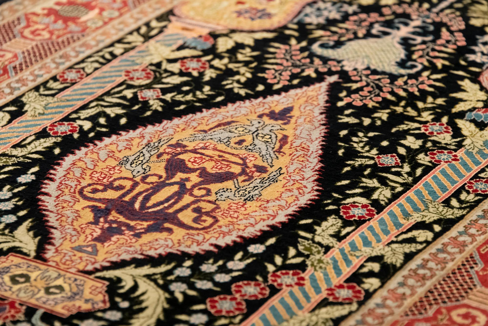 Hand-Knotted Small Hereke Pure Silk Turkish Rug For Sale