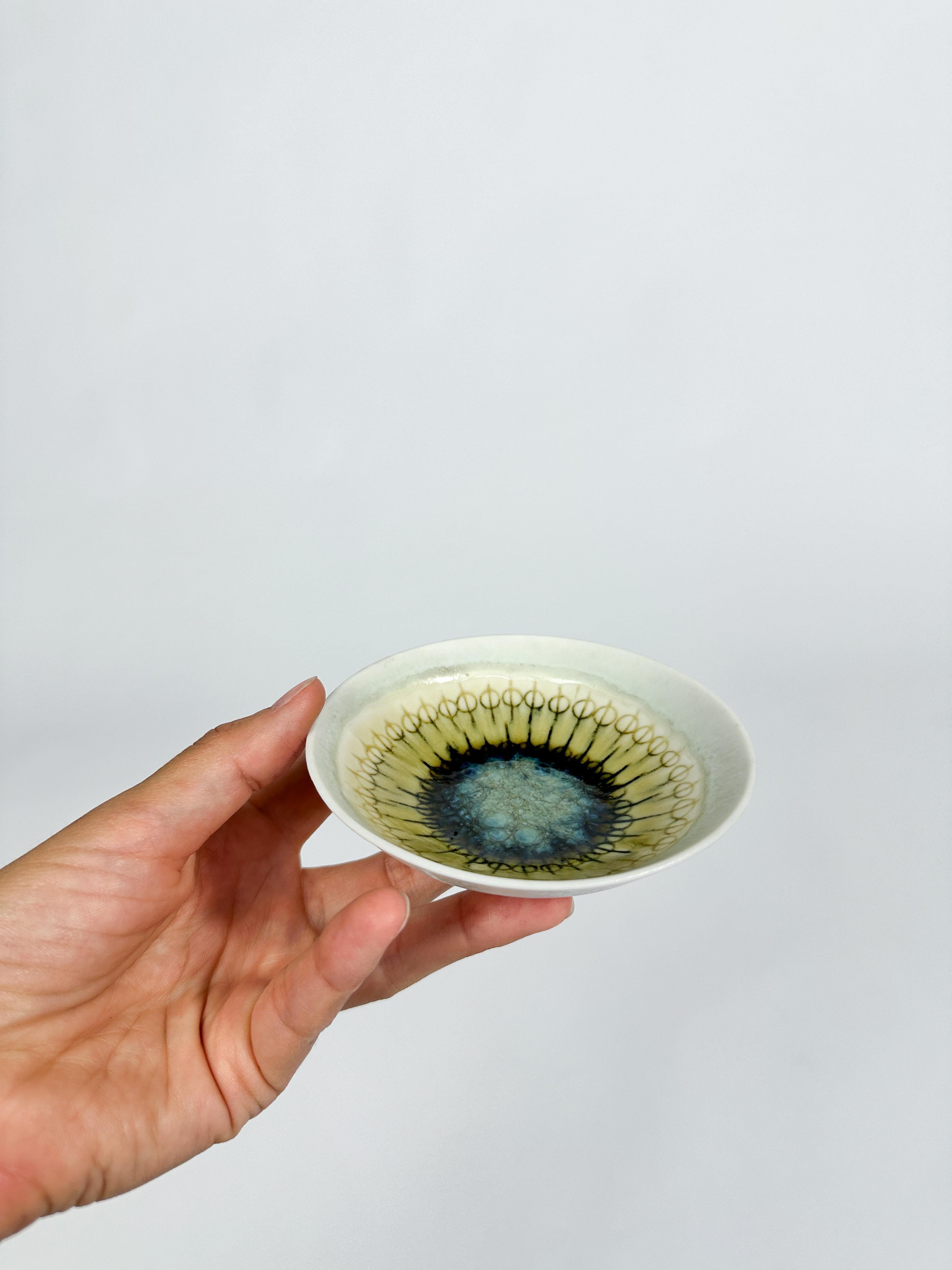 Scandinavian Modern Small Hertha Bengtson Stoneware Bowl Pattern Rörstrand Swedish Pottery Design For Sale