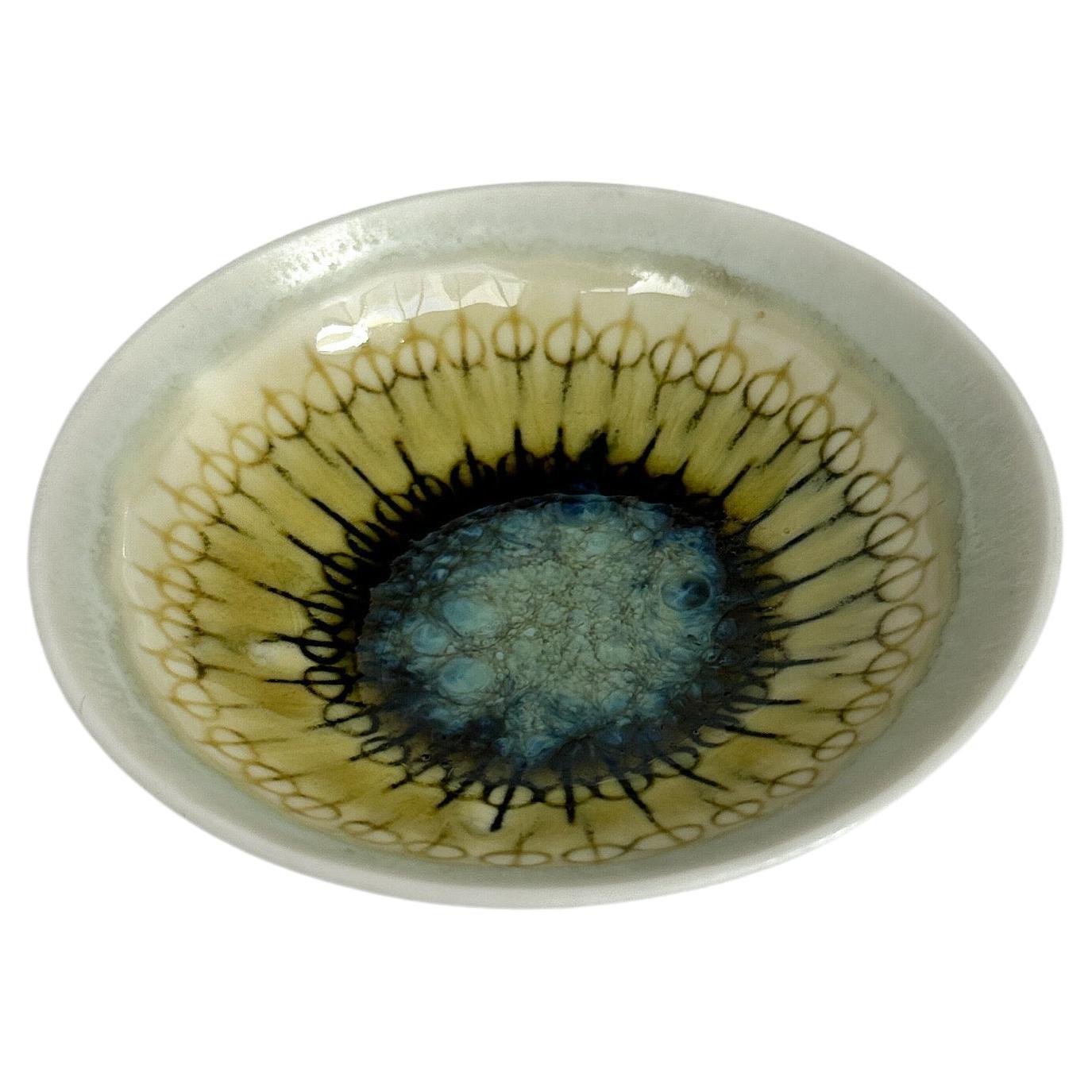 Small Hertha Bengtson Stoneware Bowl Pattern Rörstrand Swedish Pottery Design For Sale