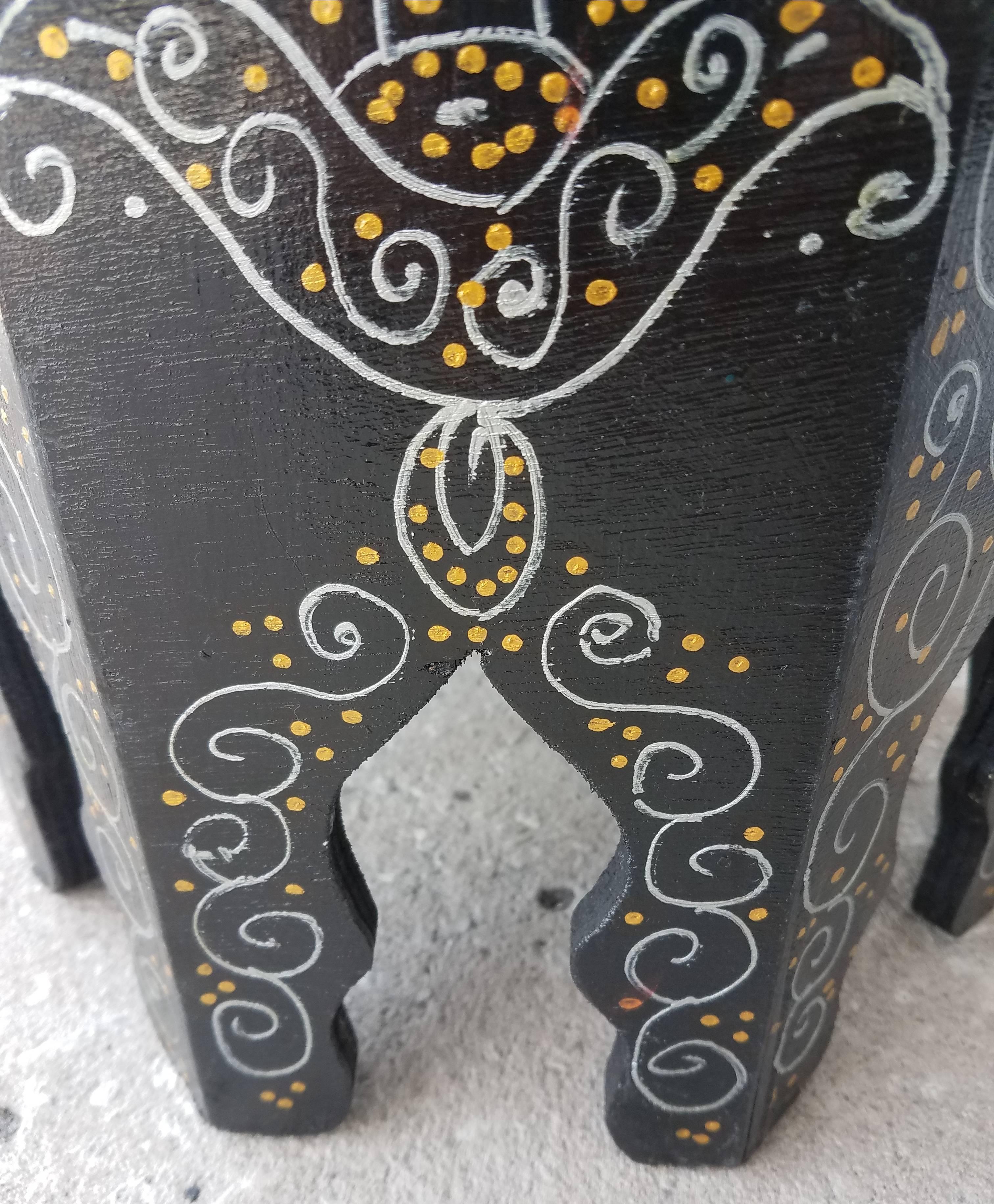 Contemporary Small Hexagonal Moroccan Hand-Painted Side Table, Black For Sale