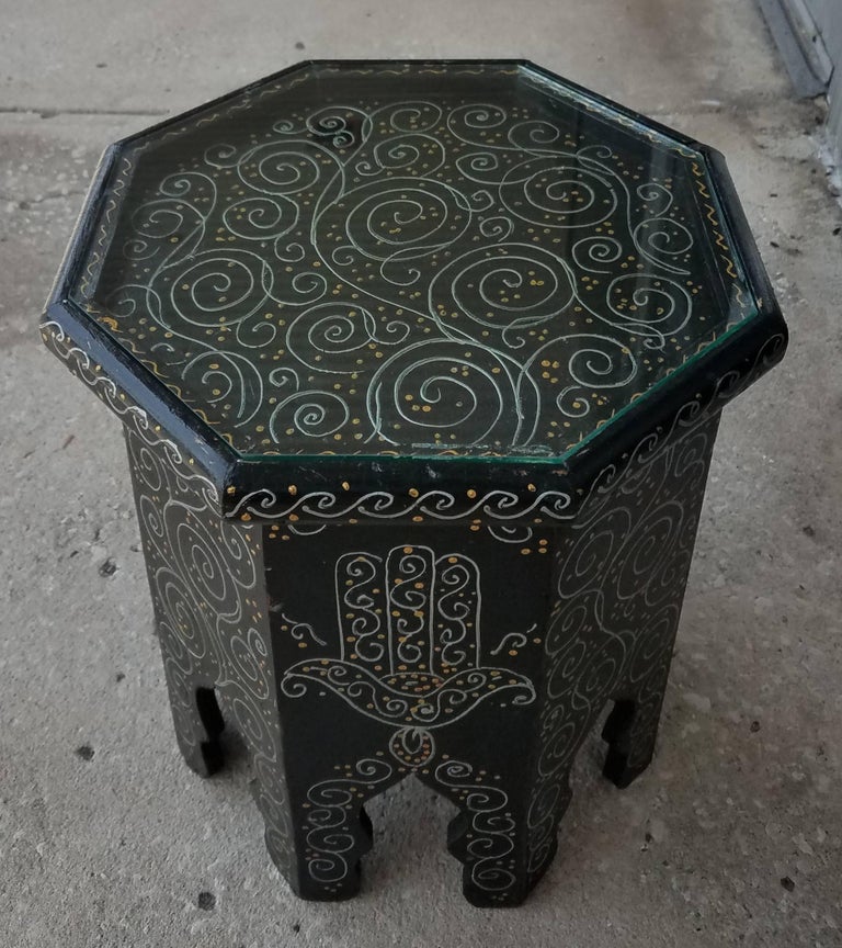 Small Hexagonal Moroccan HandPainted Side Table, Black For Sale at 1stDibs