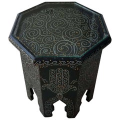 Small Hexagonal Moroccan Hand-Painted Side Table, Black