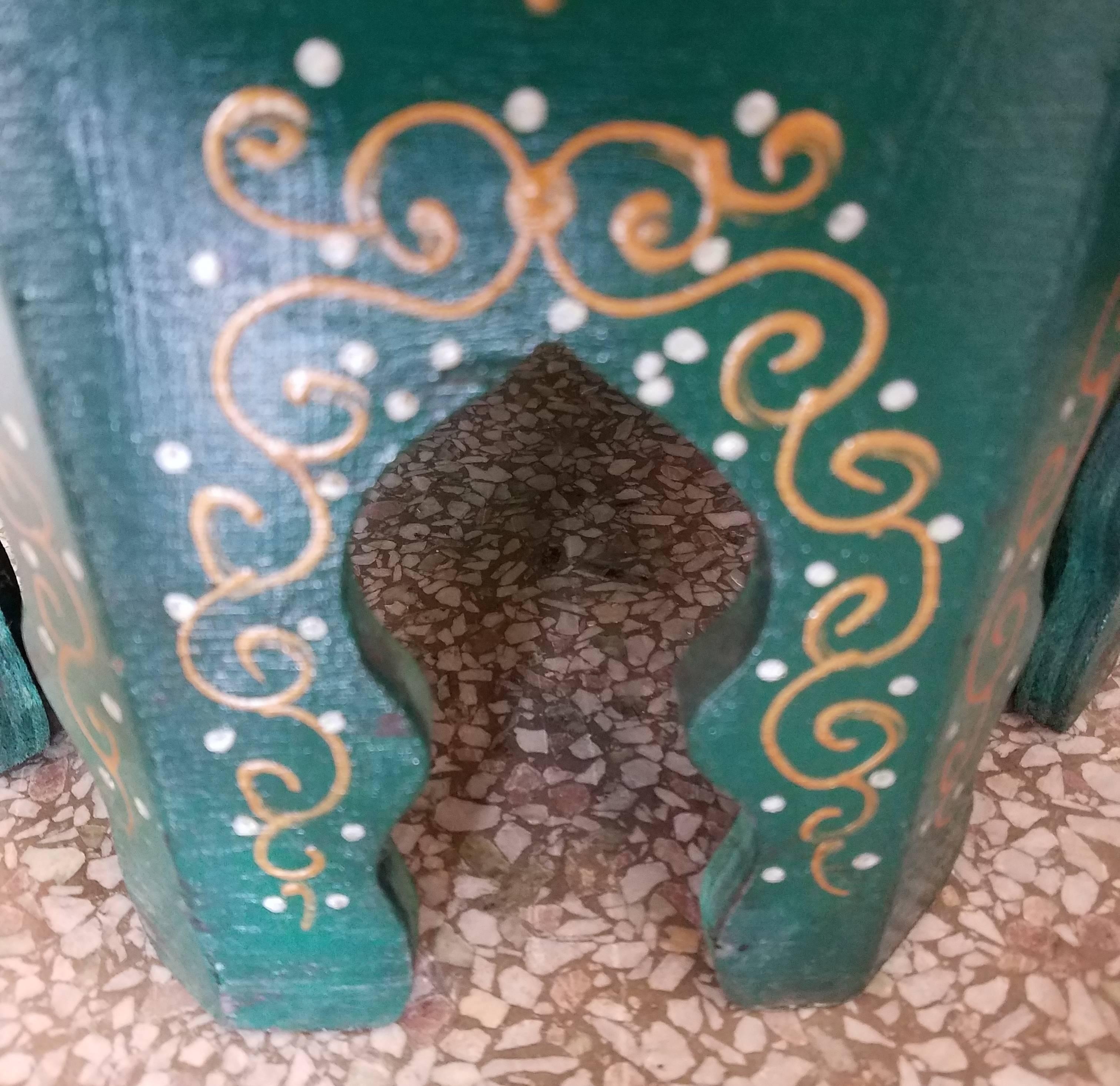Small Hexagonal Moroccan Hand-Painted Side Table in Green 2